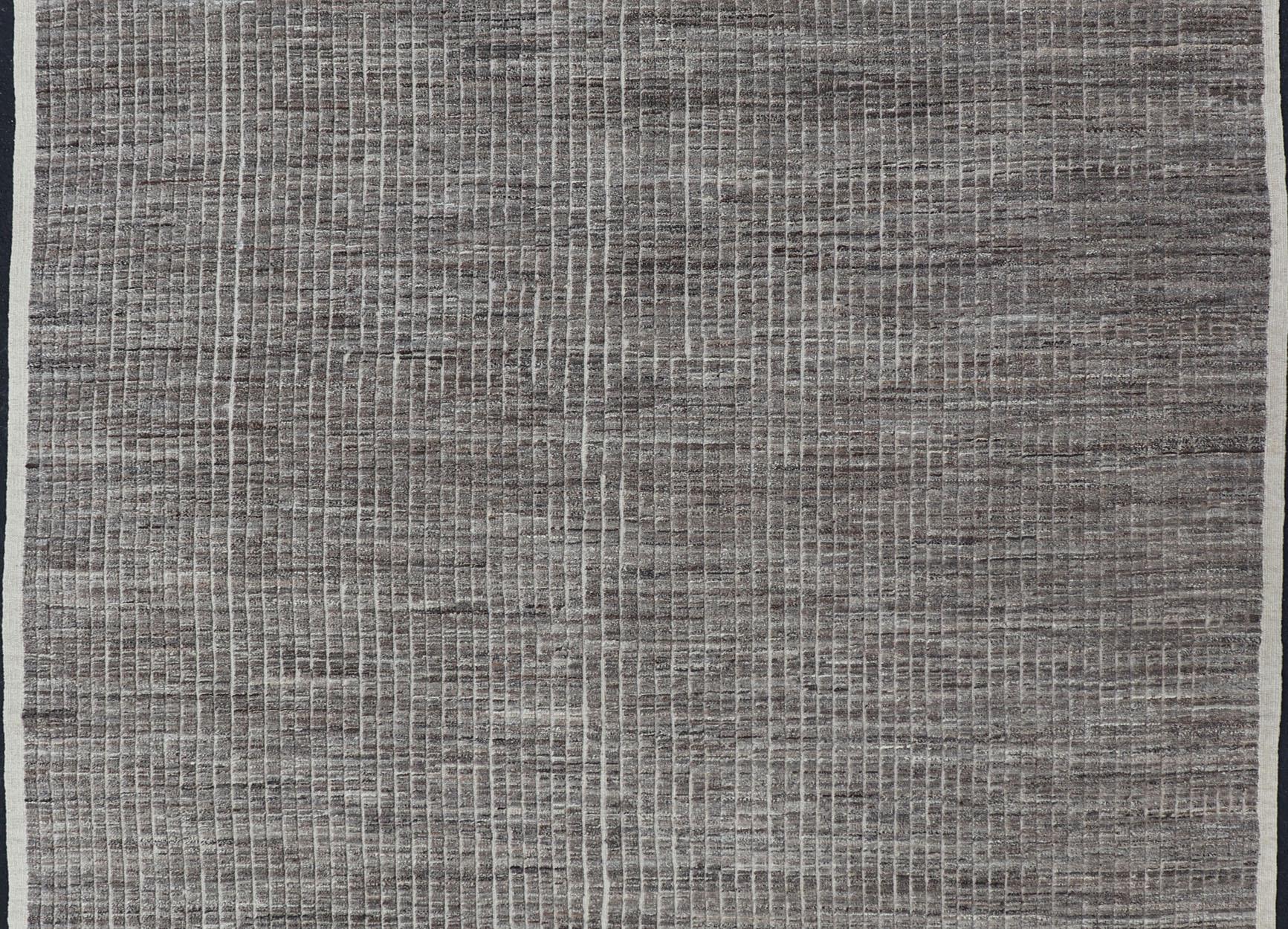 Afghan Muted Dark Gray Casual Modern Rug with High and Low Textured Pile For Sale