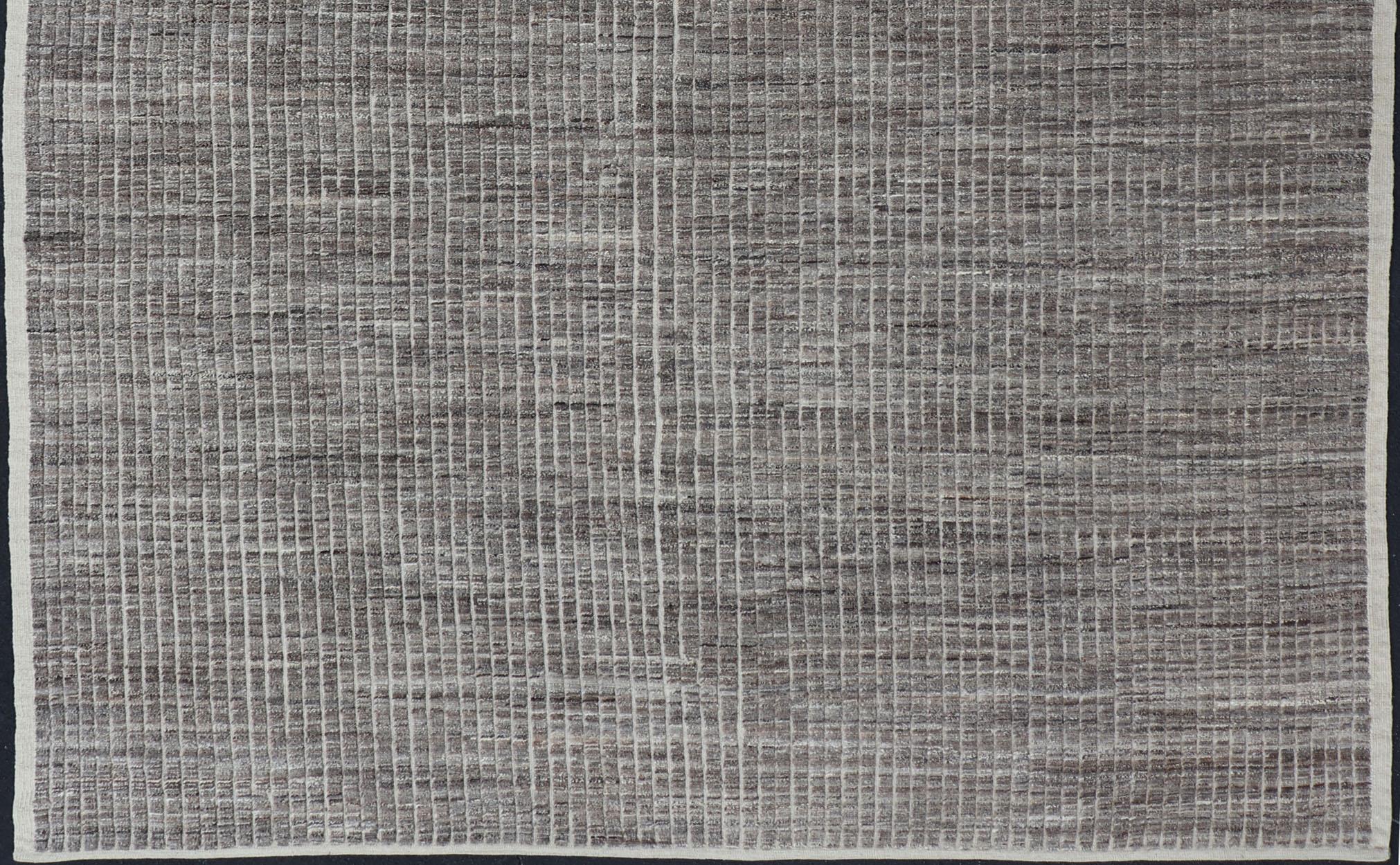 Hand-Knotted Muted Dark Gray Casual Modern Rug with High and Low Textured Pile For Sale