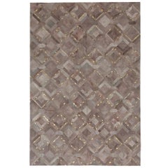 Muted Dyed Grey Customizable Mosaica Fog and Gold Cowhide Area Floor Rug XXLarge