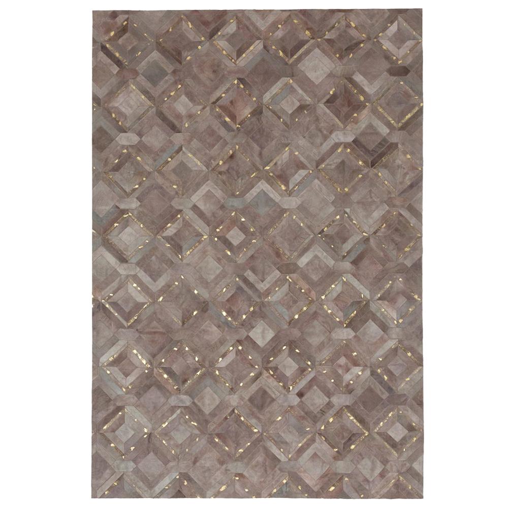 Muted Dyed Grey Customizable Mosaica Fog and Gold Cowhide Area Floor Rug Large