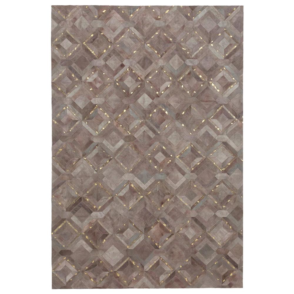 Muted Dyed Grey Customizable Mosaica Fog and Gold Cowhide Area Floor Rug Small For Sale