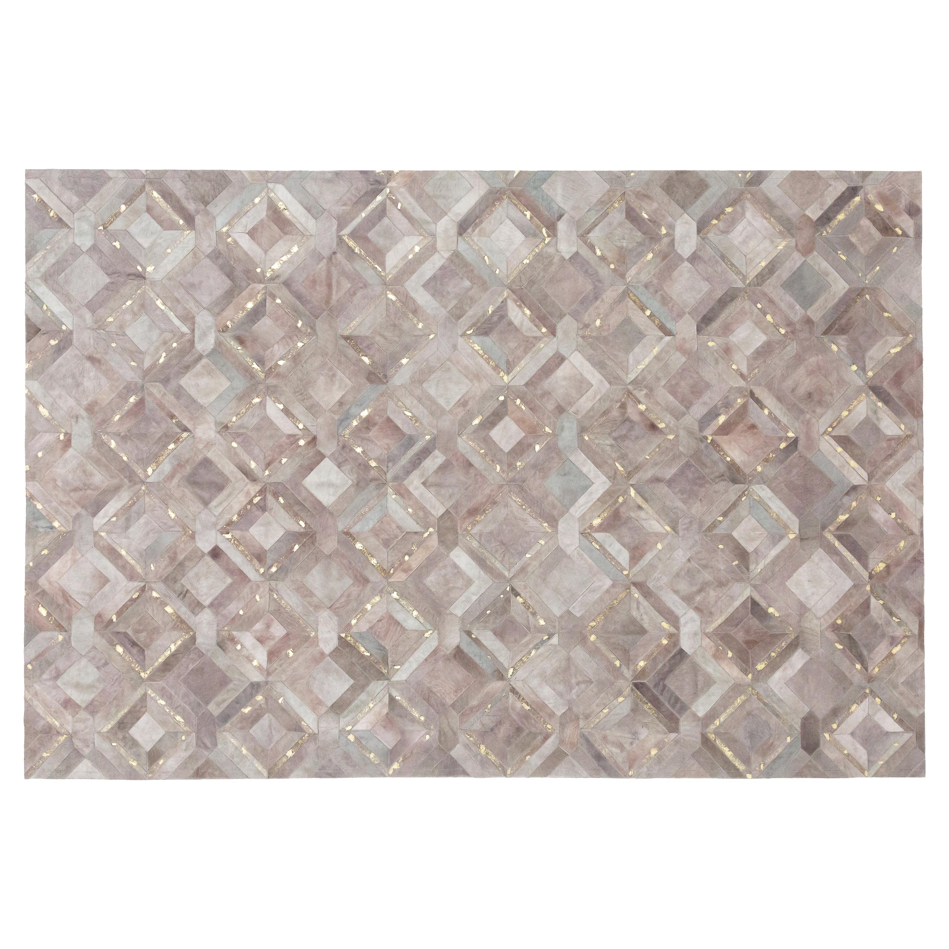 Maßgefertigter, rechteckiger Mosaica-Kuhfellteppich aus lila Esche, grau matt gefärbt, klein