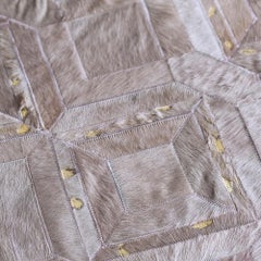 Muted Dyed Grey Customizable Mosaica Lilac Ash Cowhide Rug Round Large