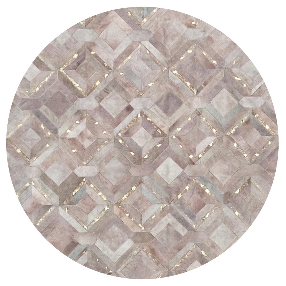 Muted Dyed Grey Customizable Mosaica Lilac Ash Cowhide Rug Round Large
