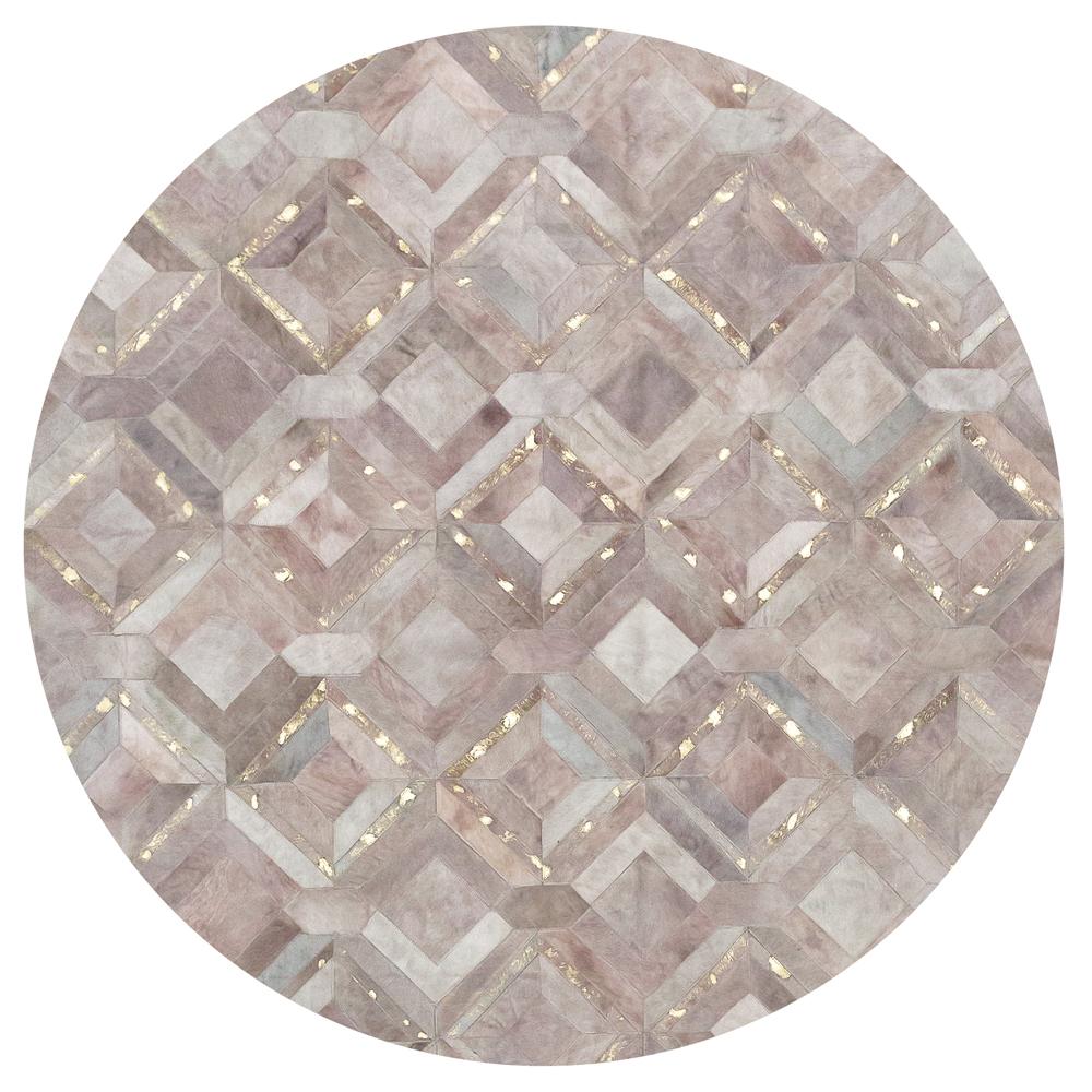 Alfombra de piel de vaca teñida Gris Muda Personalizable Mosaica Lila Ceniza Redonda X-Grande