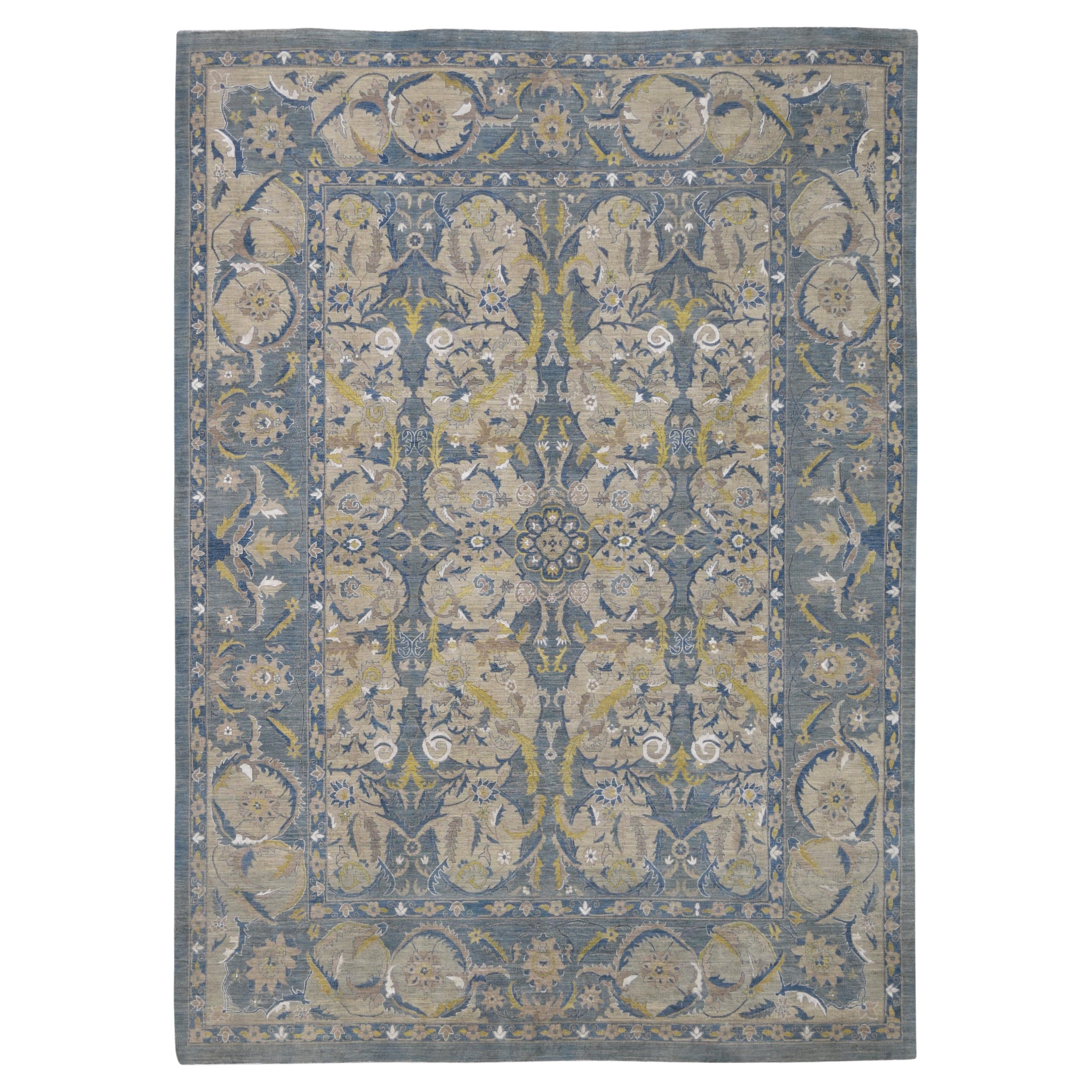 Gedämpfte Gold und Blau Palmette und Blatt Scroll-Muster Wolle Teppich 8'10''x12'2''