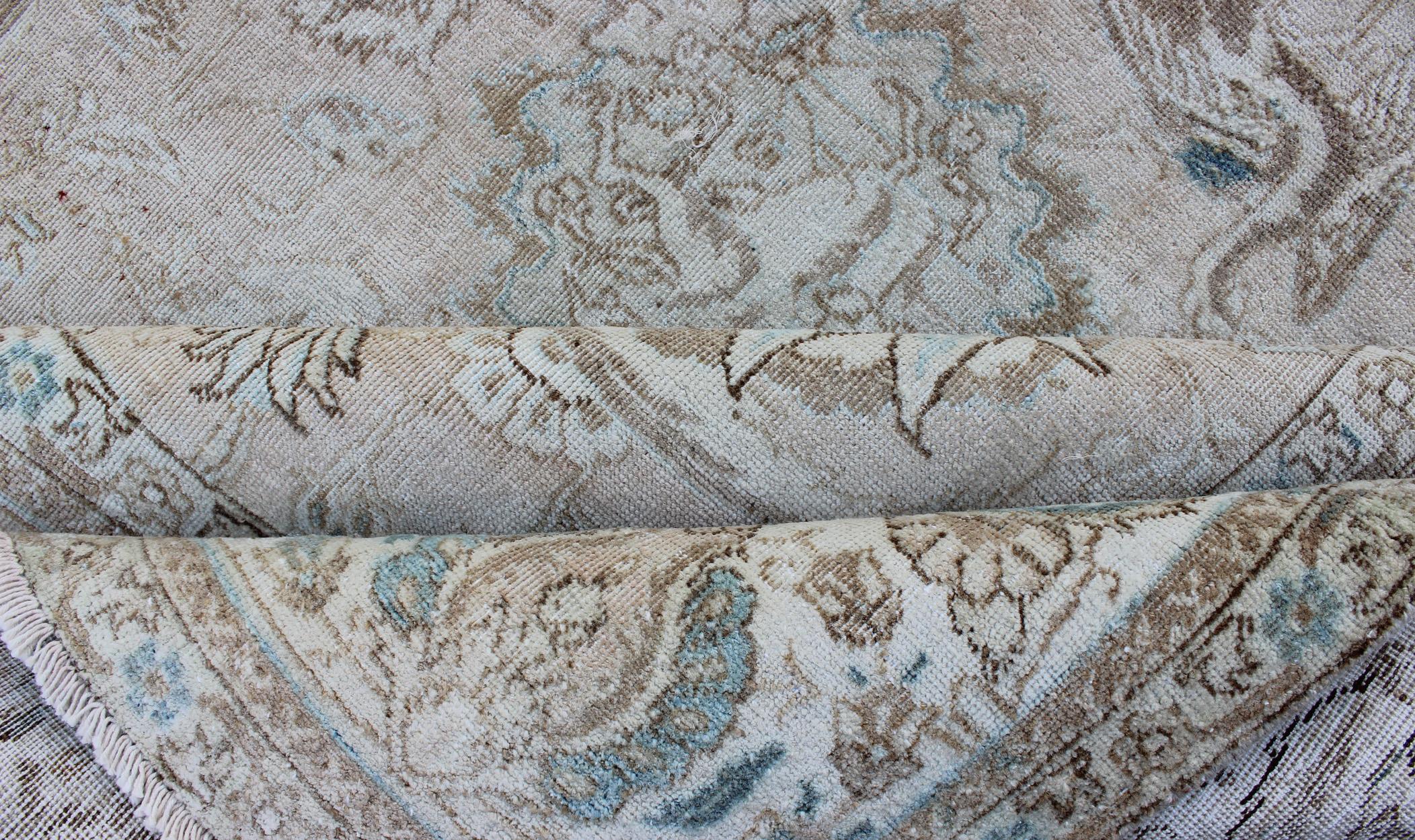 Hand-Knotted Muted Gray, Blue, and Ivory Vintage Persian Tabriz Rug with Floral Design For Sale