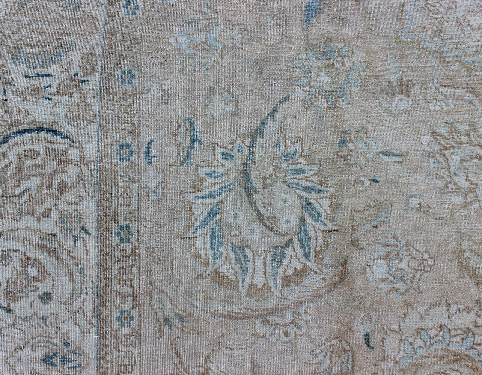 Mid-20th Century Muted Gray, Blue, and Ivory Vintage Persian Tabriz Rug with Floral Design For Sale
