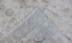 Muted Layered Medallion Vintage Turkish Oushak Rug in Taupe, Lt Blue, and Brown