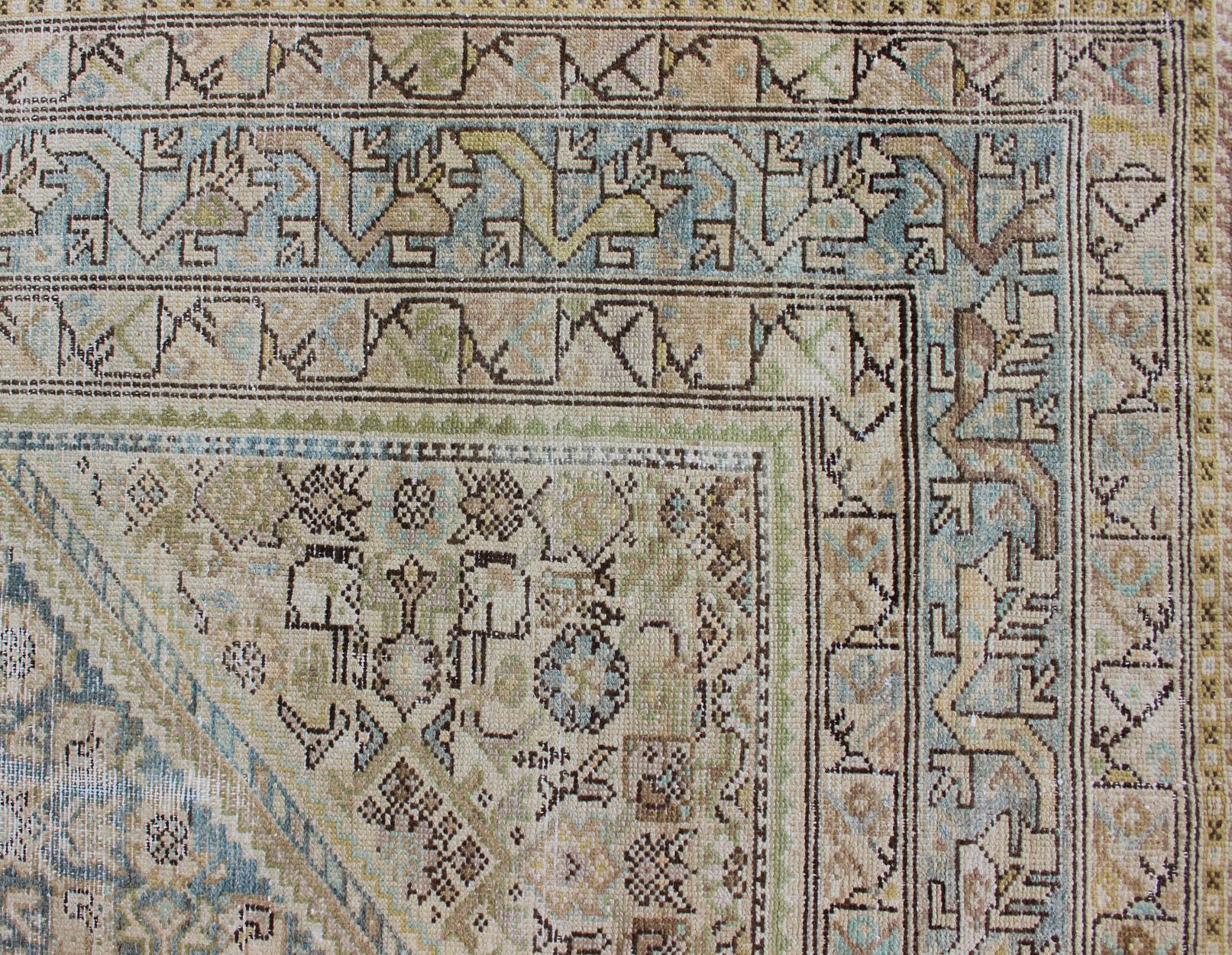 Alfombra Persa Malayer de Galería Azul Claro Silencioso y Verde L. con Diseño Geométrico 4