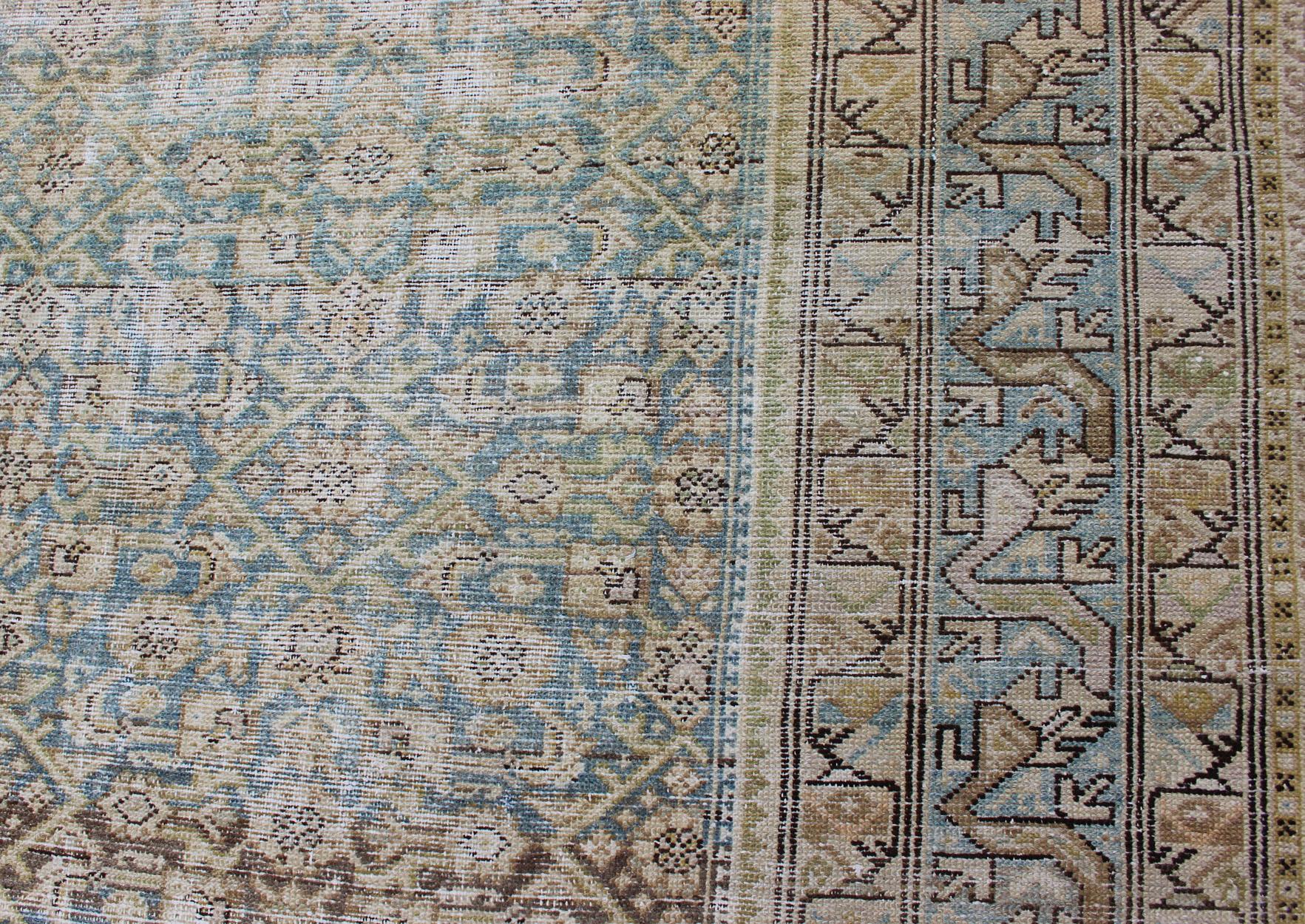 Alfombra Persa Malayer de Galería Azul Claro Silencioso y Verde L. con Diseño Geométrico 6