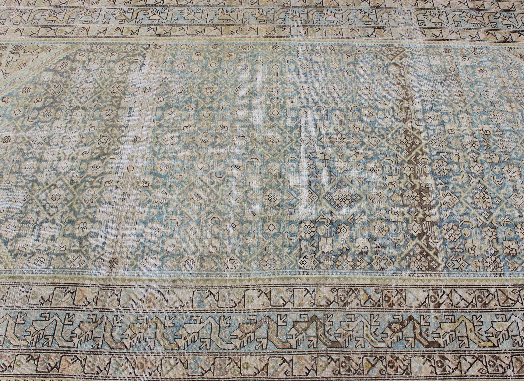 Alfombra Persa Malayer de Galería Azul Claro Silencioso y Verde L. con Diseño Geométrico 8