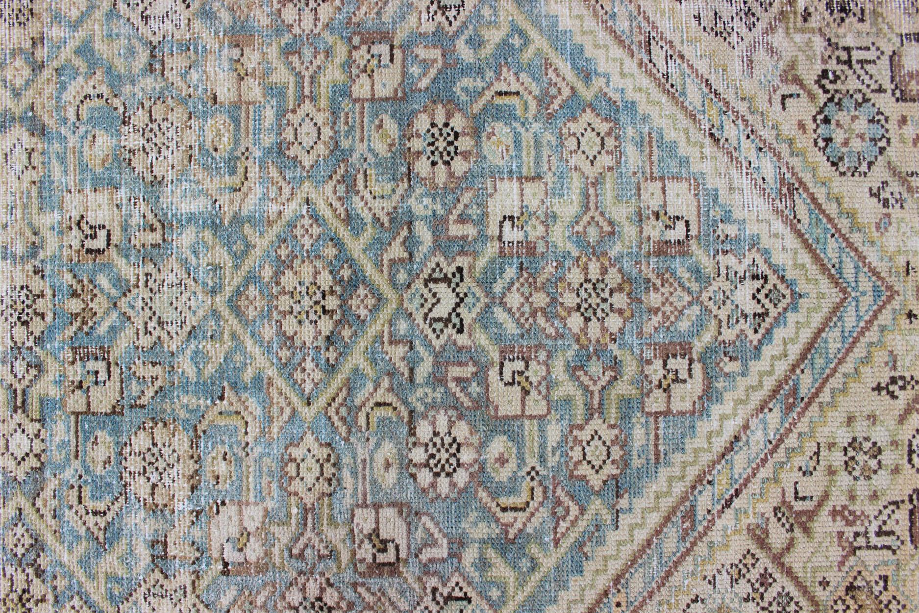 Alfombra Persa Malayer de Galería Azul Claro Silencioso y Verde L. con Diseño Geométrico 9