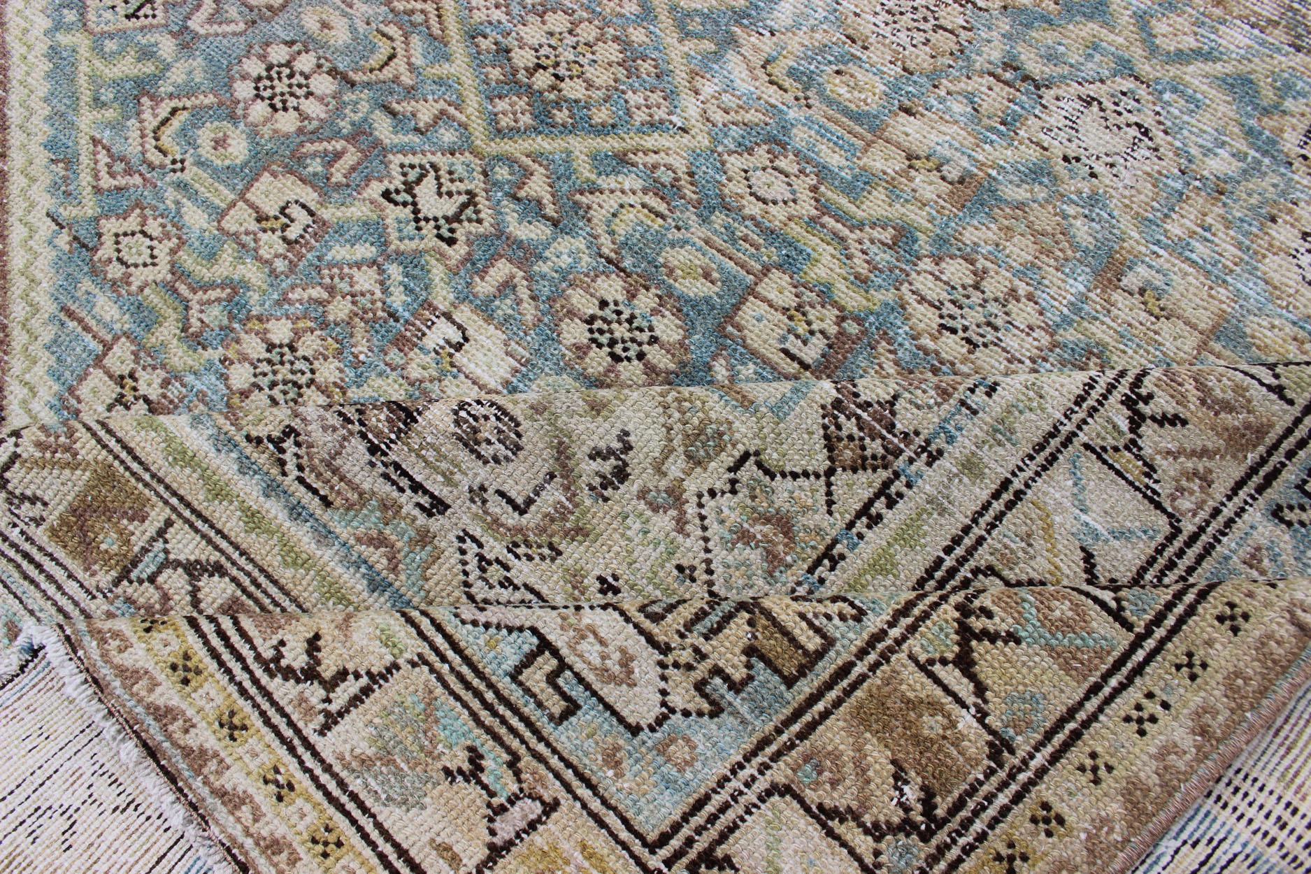 Alfombra Persa Malayer de Galería Azul Claro Silencioso y Verde L. con Diseño Geométrico 10