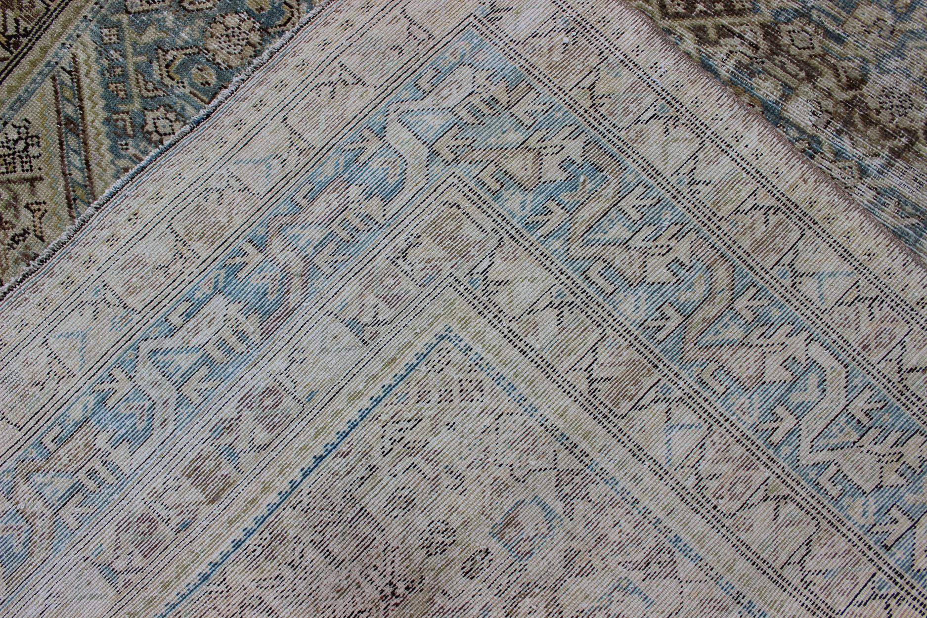 Alfombra Persa Malayer de Galería Azul Claro Silencioso y Verde L. con Diseño Geométrico 12
