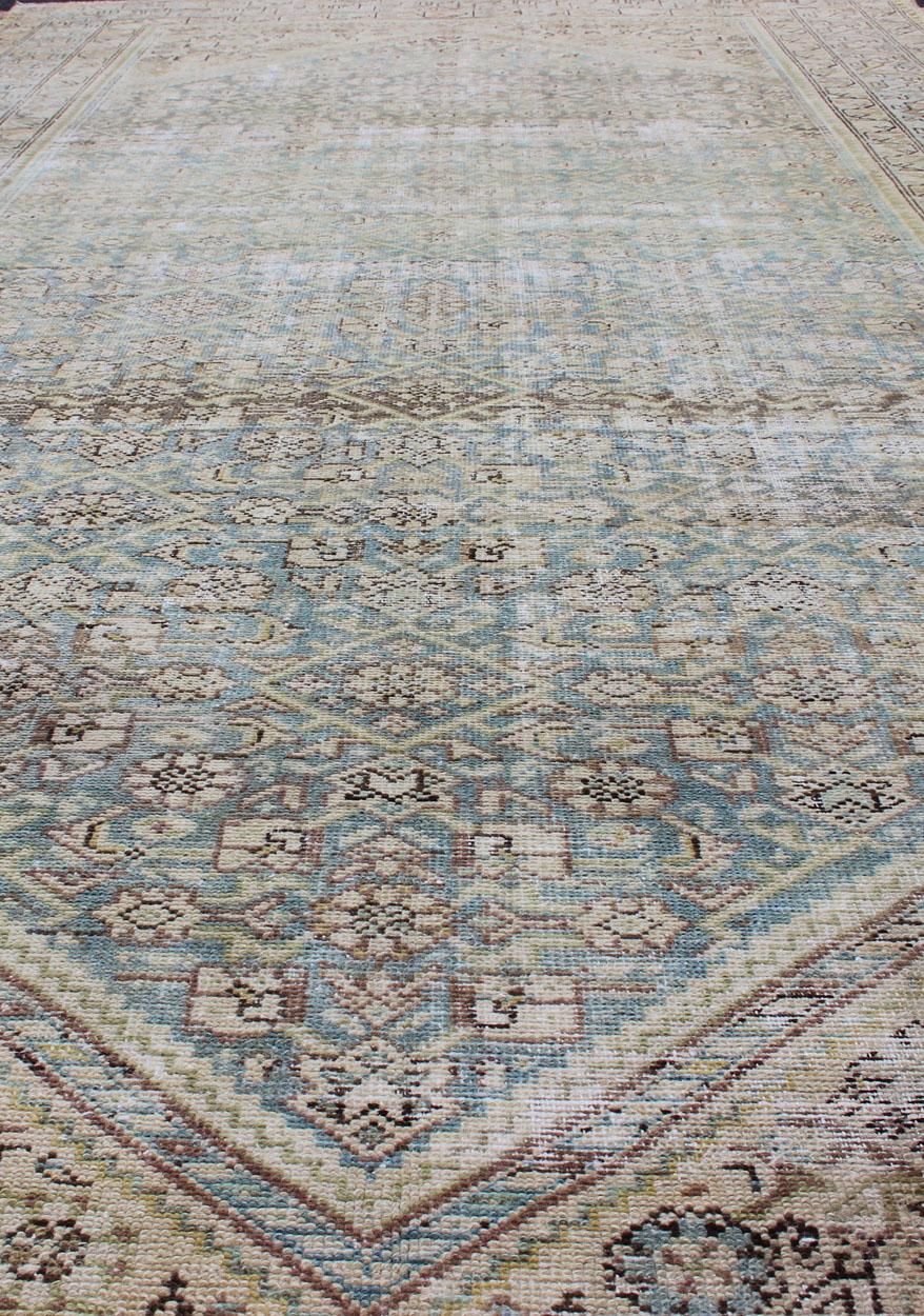 Alfombra Persa Malayer de Galería Azul Claro Silencioso y Verde L. con Diseño Geométrico 1