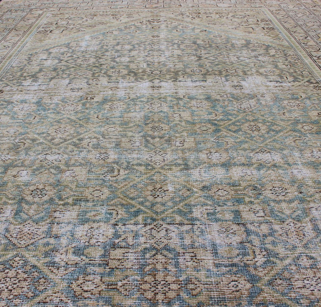 Alfombra Persa Malayer de Galería Azul Claro Silencioso y Verde L. con Diseño Geométrico 2