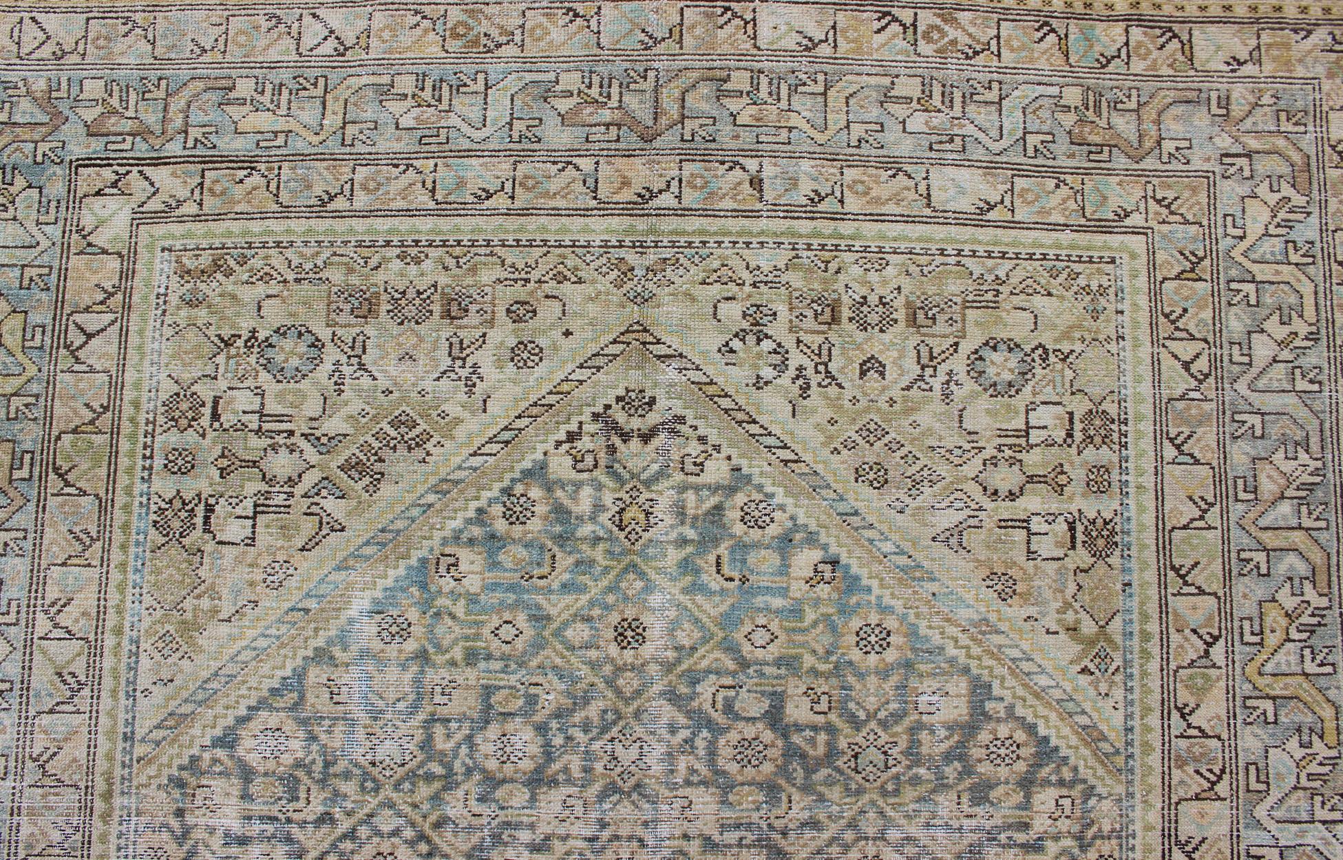 Alfombra Persa Malayer de Galería Azul Claro Silencioso y Verde L. con Diseño Geométrico 3