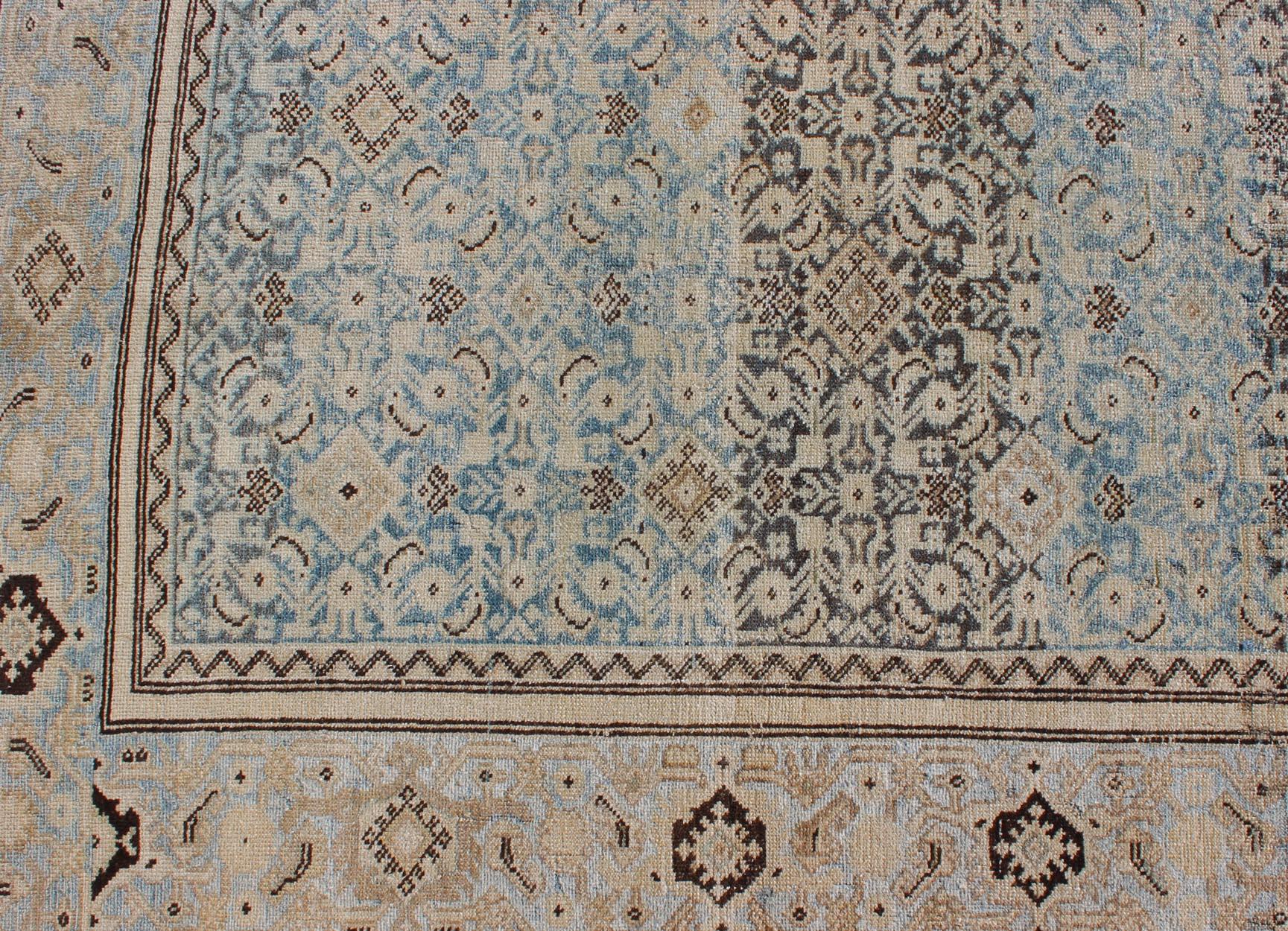 Muted Light Blue Persian Gallery Malayer Rug with Sub-Geometric Design 4
