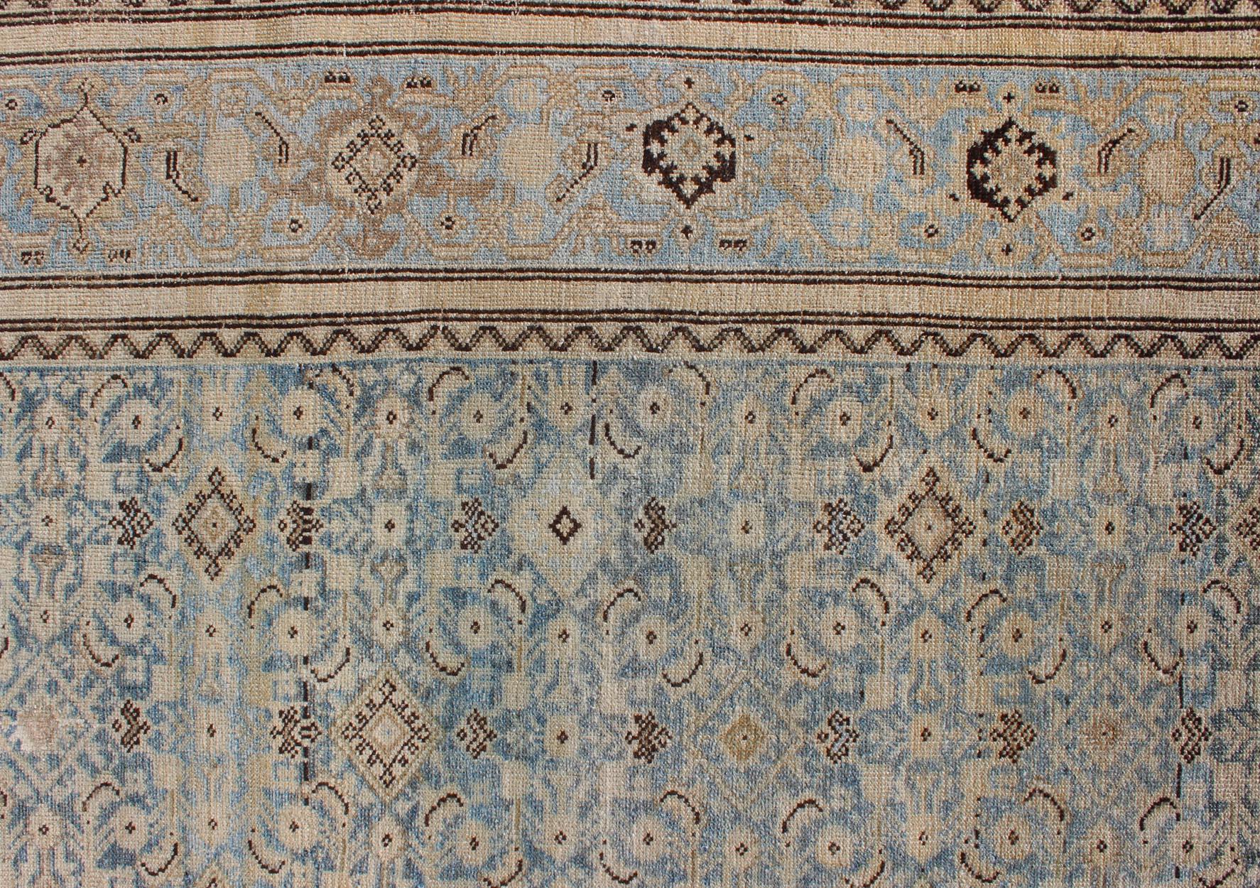 Muted Light Blue Persian Gallery Malayer Rug with Sub-Geometric Design 5