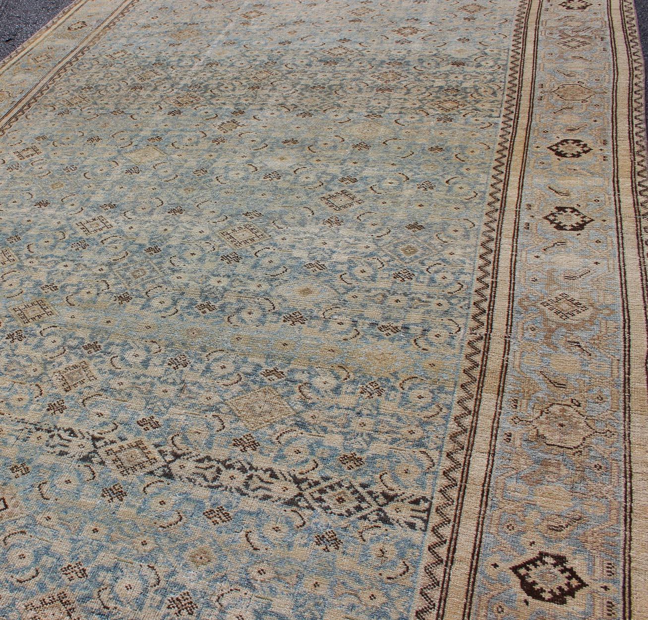 Muted Light Blue Persian Gallery Malayer Rug with Sub-Geometric Design 7