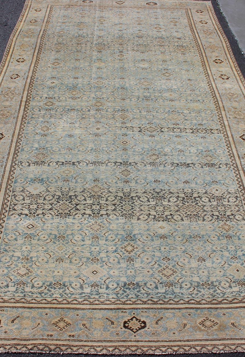 Muted Light Blue Persian Gallery Malayer Rug with Sub-Geometric Design 8