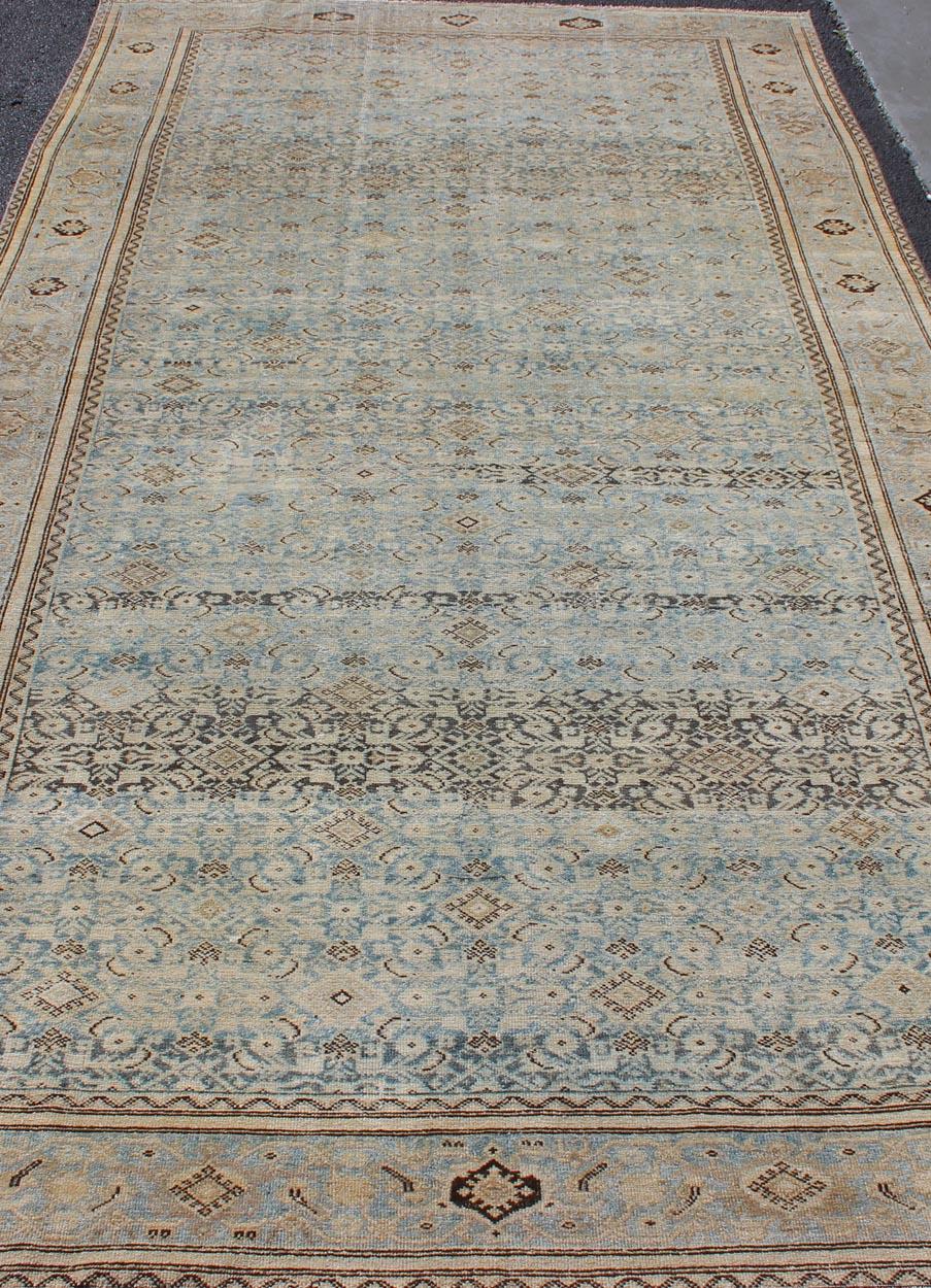 Muted Light Blue Persian Gallery Malayer Rug with Sub-Geometric Design 9