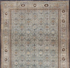 Muted Light Blue Persian Gallery Malayer Rug with Sub-Geometric Design