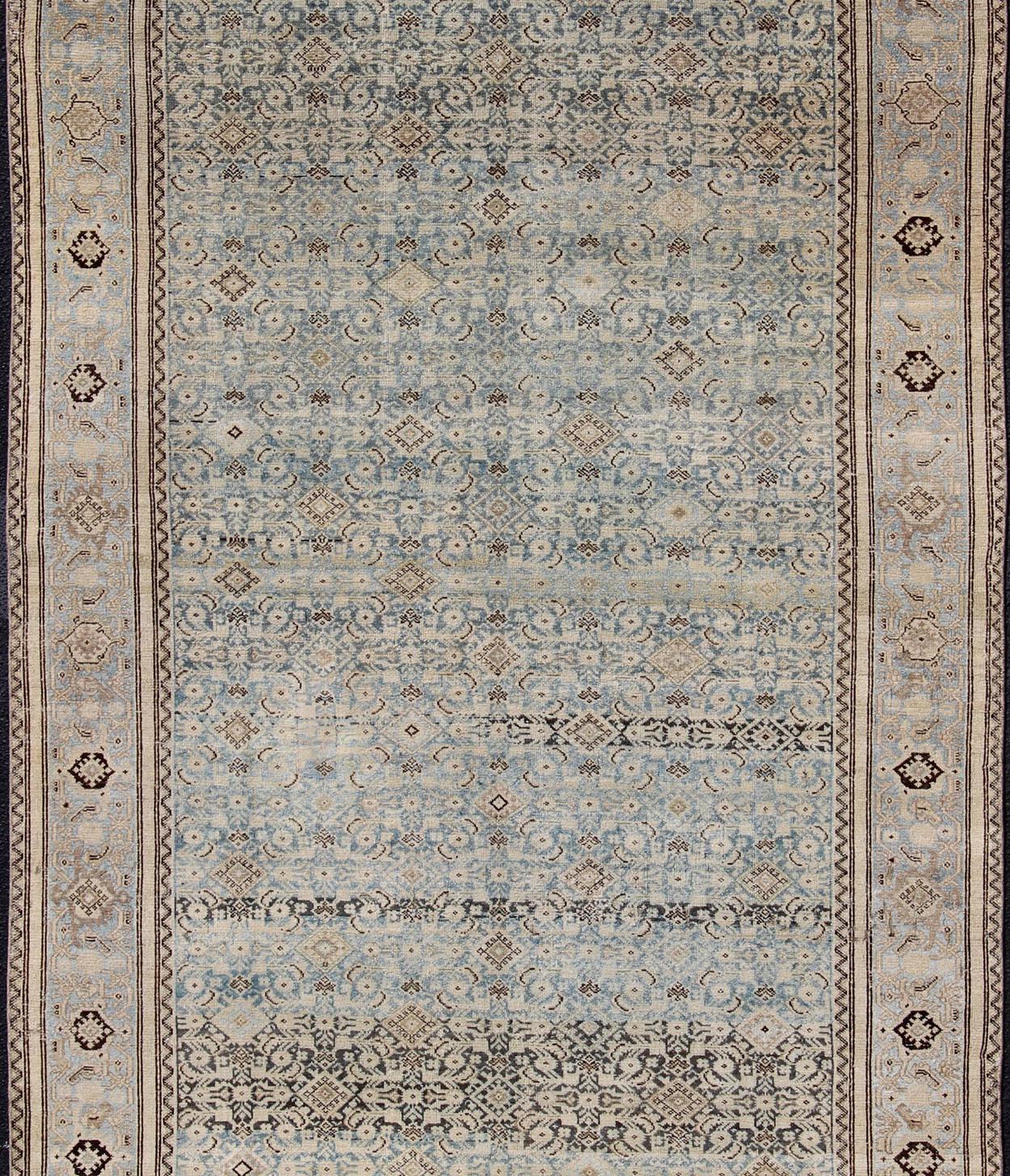 Muted Light Blue Persian Gallery Malayer Rug with Sub-Geometric Design In Good Condition In Atlanta, GA