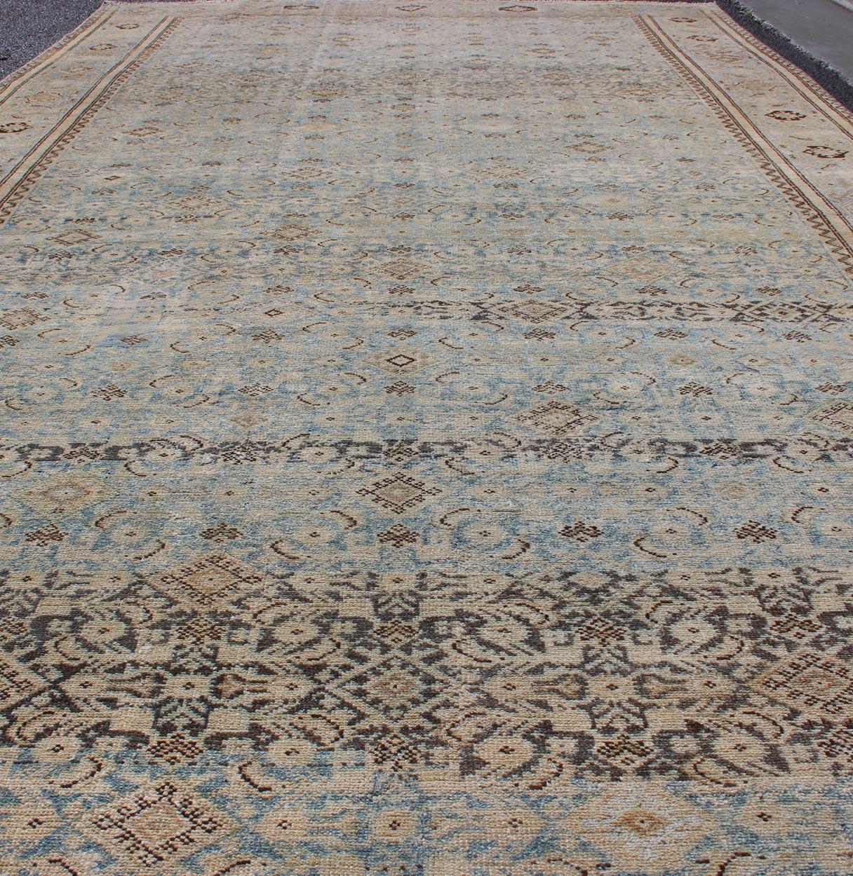 Wool Muted Light Blue Persian Gallery Malayer Rug with Sub-Geometric Design