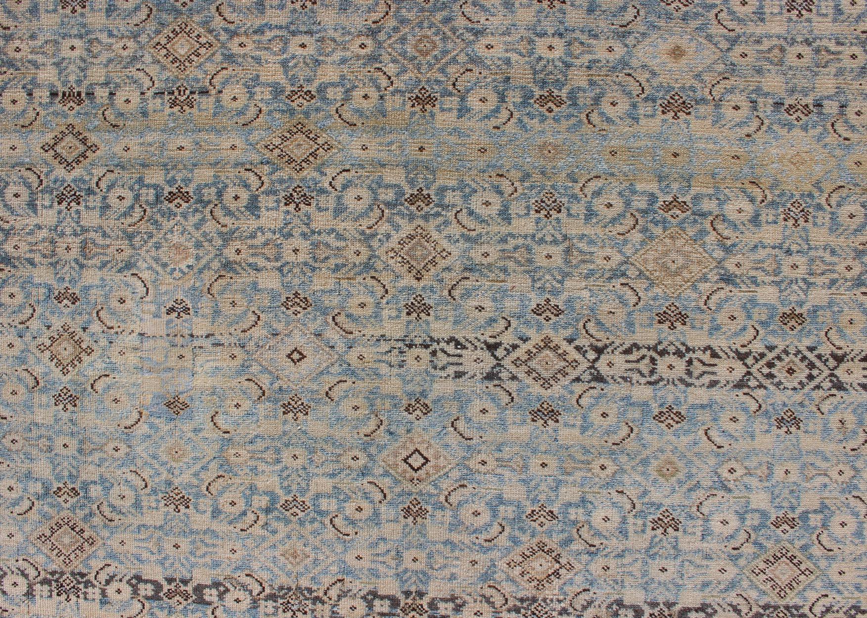 Muted Light Blue Persian Gallery Malayer Rug with Sub-Geometric Design 1