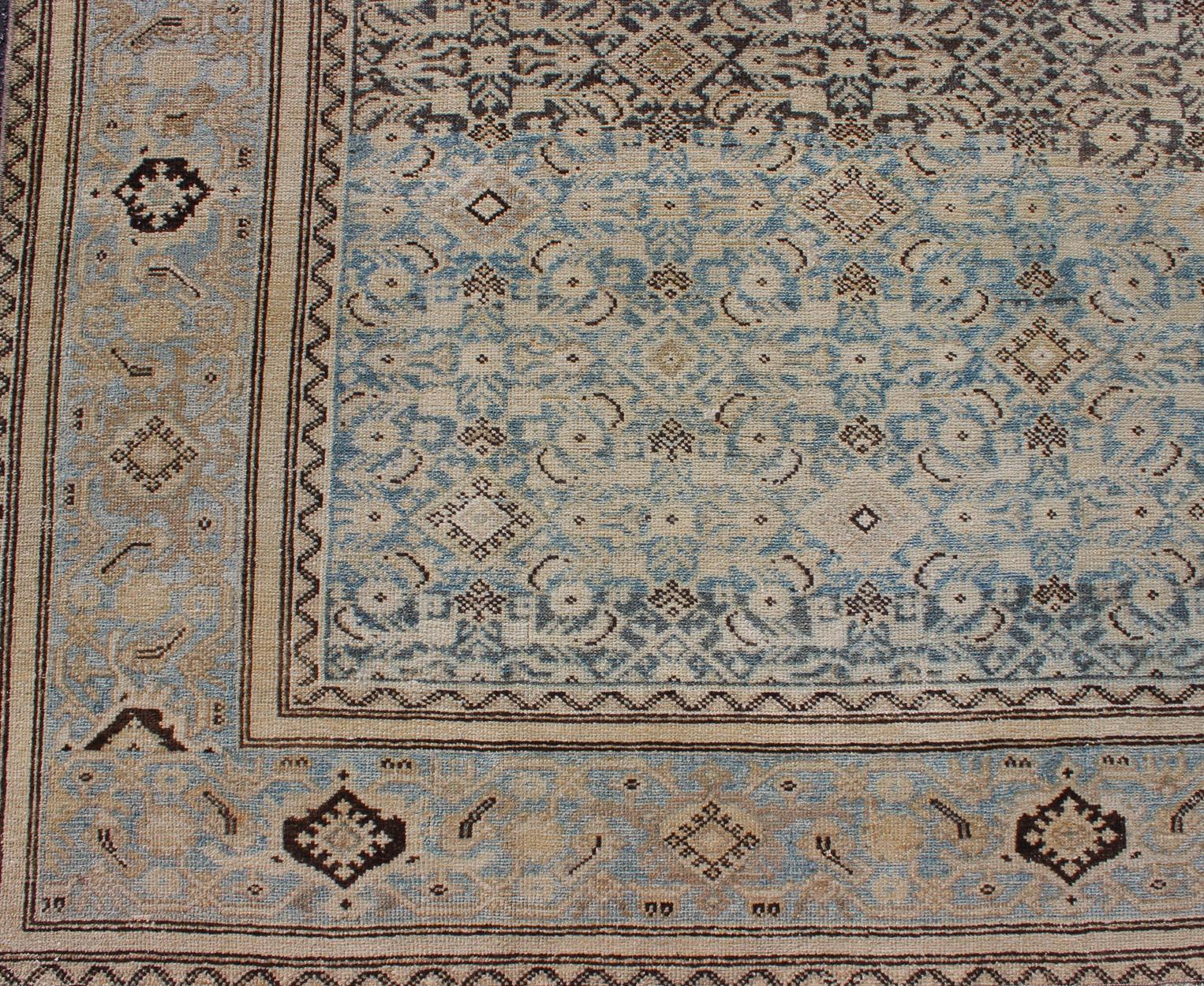 Muted Light Blue Persian Gallery Malayer Rug with Sub-Geometric Design 3