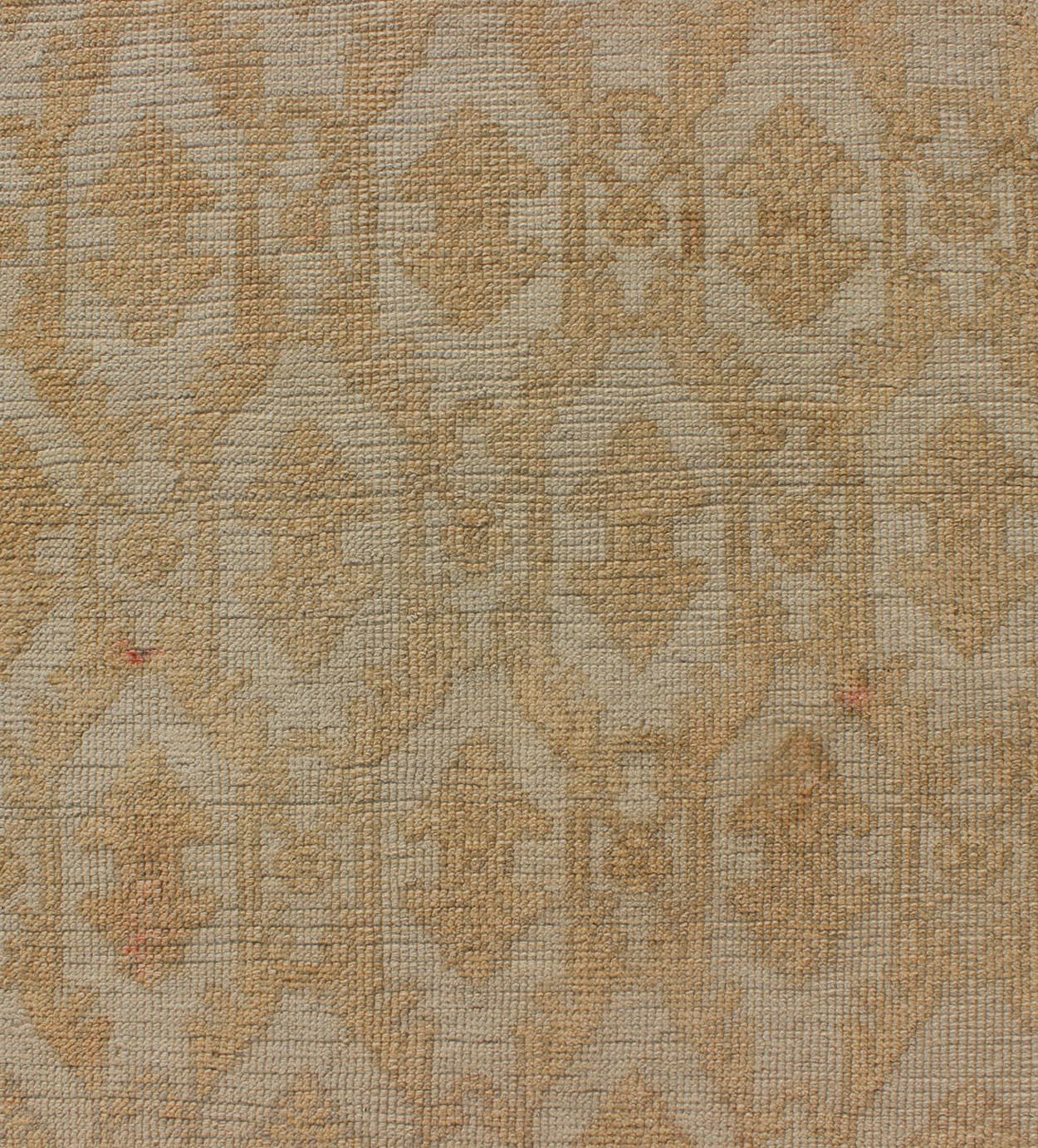 Mid-20th Century Midcentury Turkish Oushak Runner with Latticework Design in Cream, Yellow, Taupe For Sale