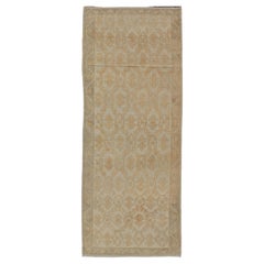 Vintage Midcentury Turkish Oushak Runner with Latticework Design in Cream, Yellow, Taupe