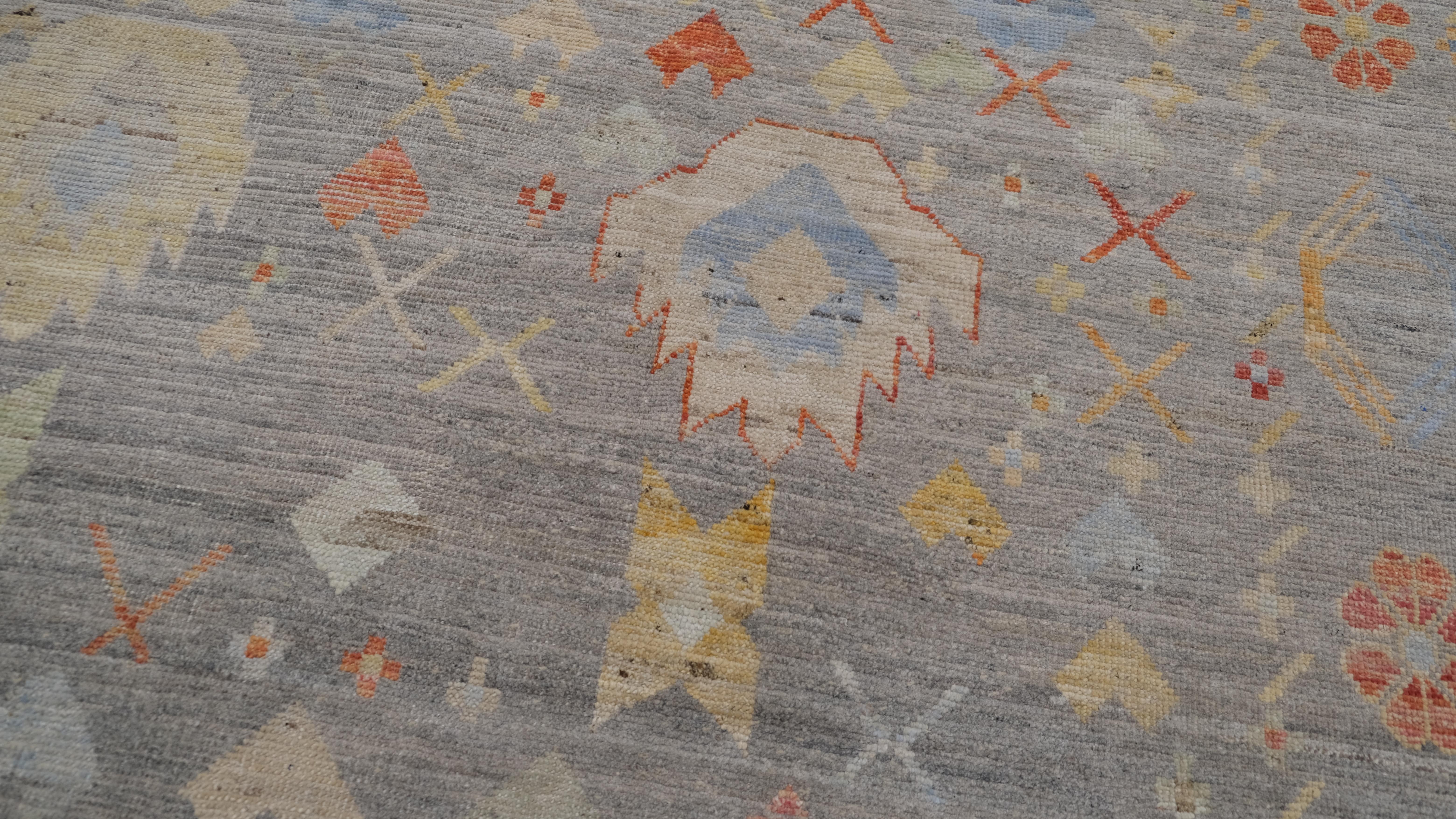XXIe siècle et contemporain Tapis Oushak multicolore noué à la main 10'2''x13'6'' en vente