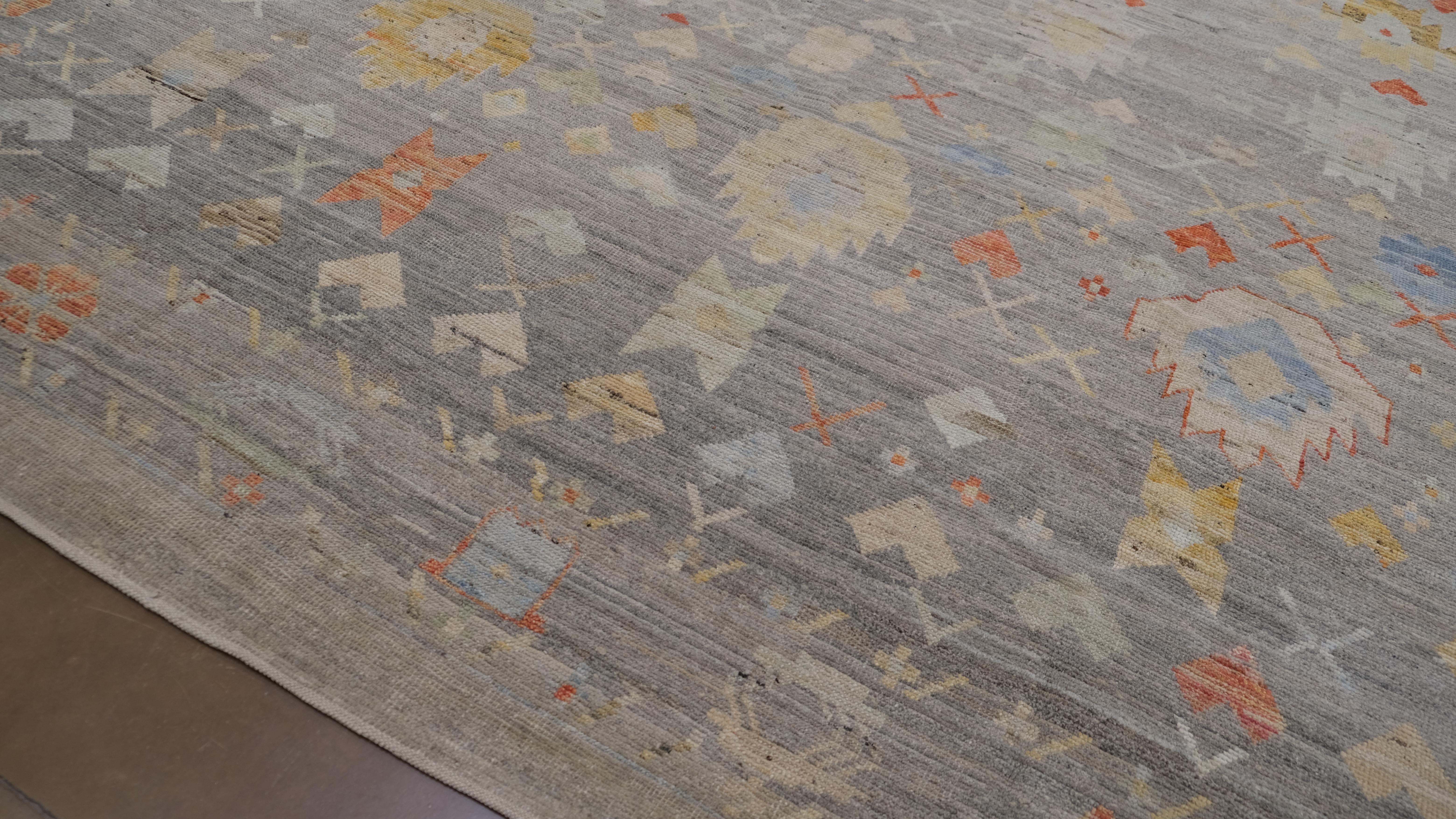 Laine Tapis Oushak multicolore noué à la main 10'2''x13'6'' en vente