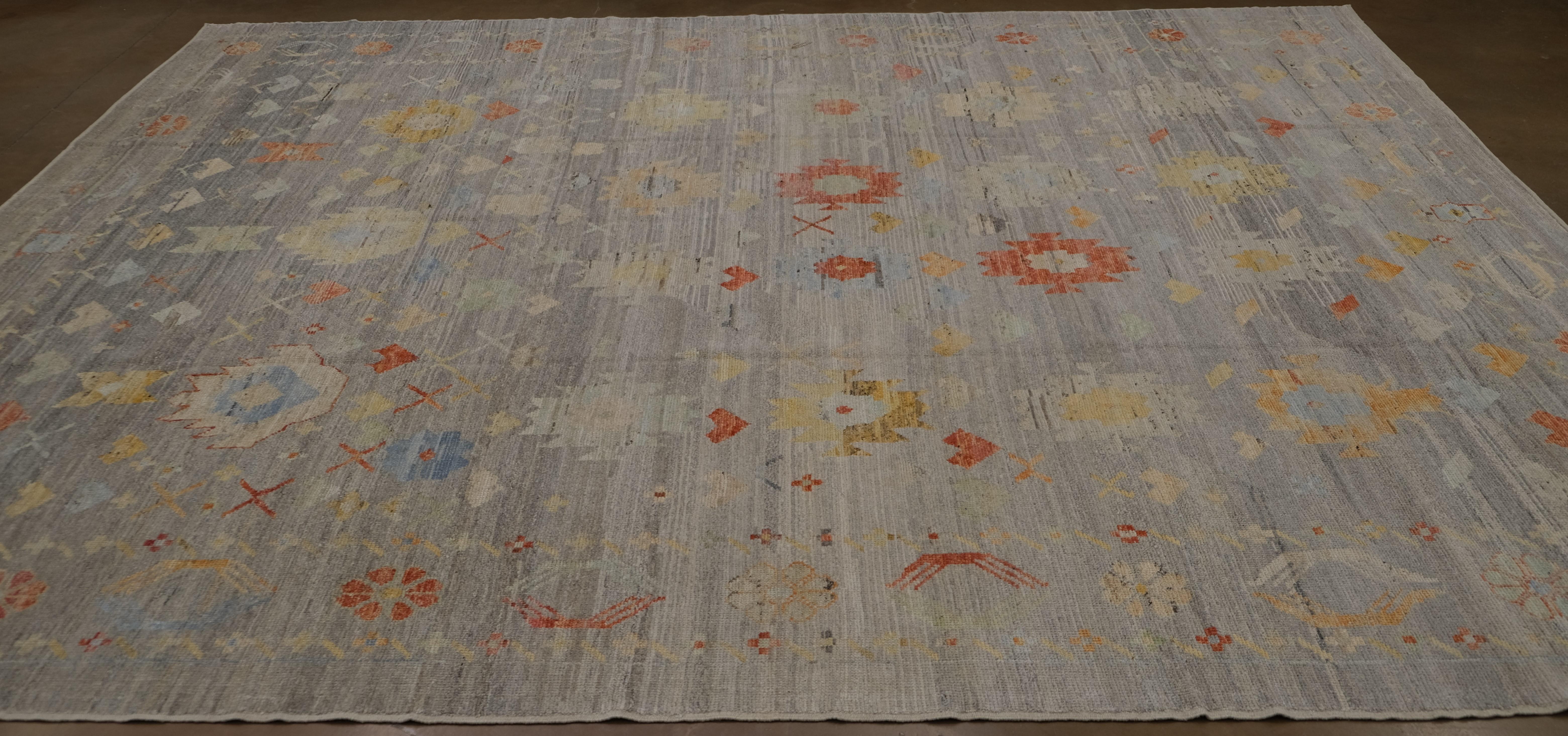 Tapis Oushak multicolore noué à la main 10'2''x13'6'' en vente 2