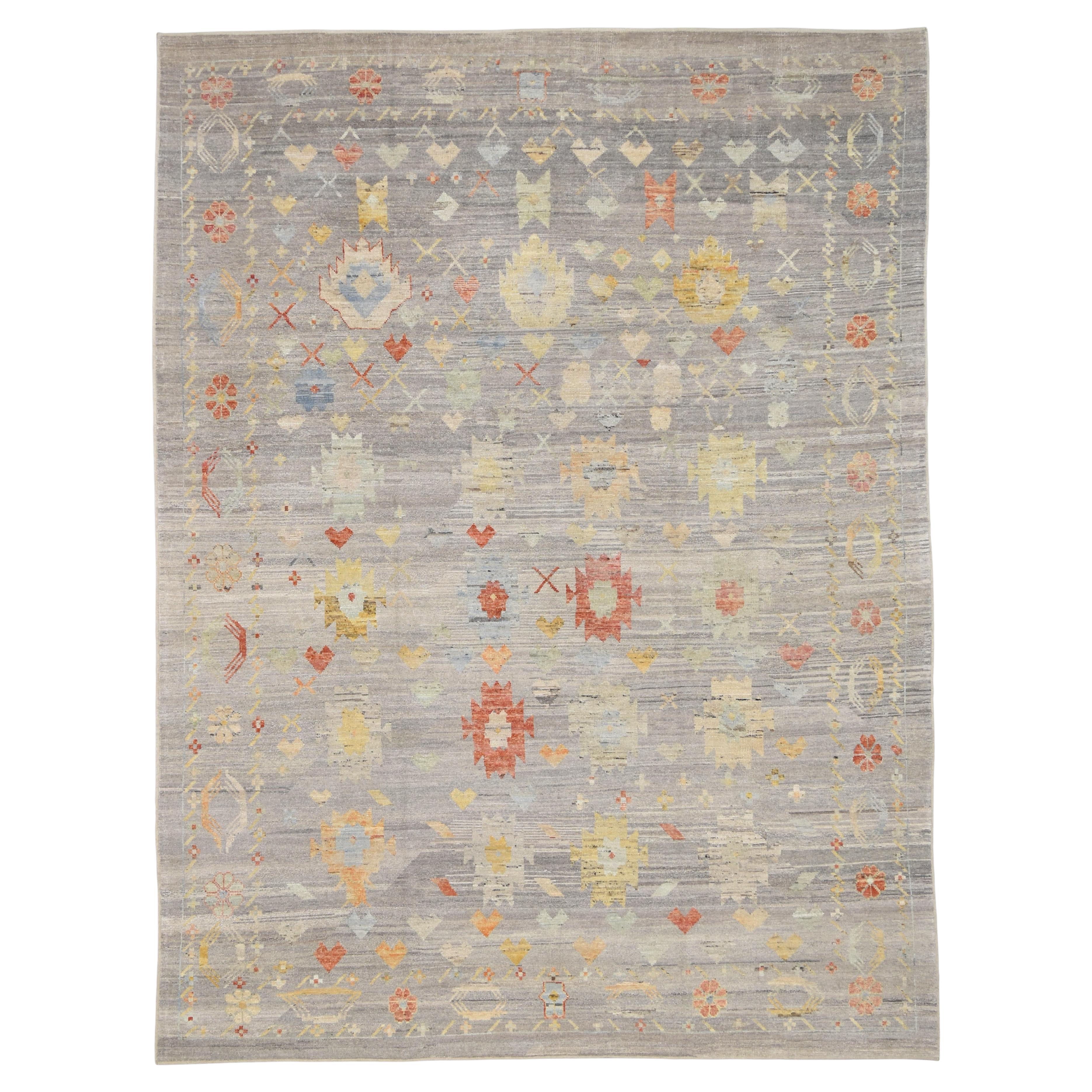 Tapis Oushak multicolore noué à la main 10'2''x13'6'' en vente