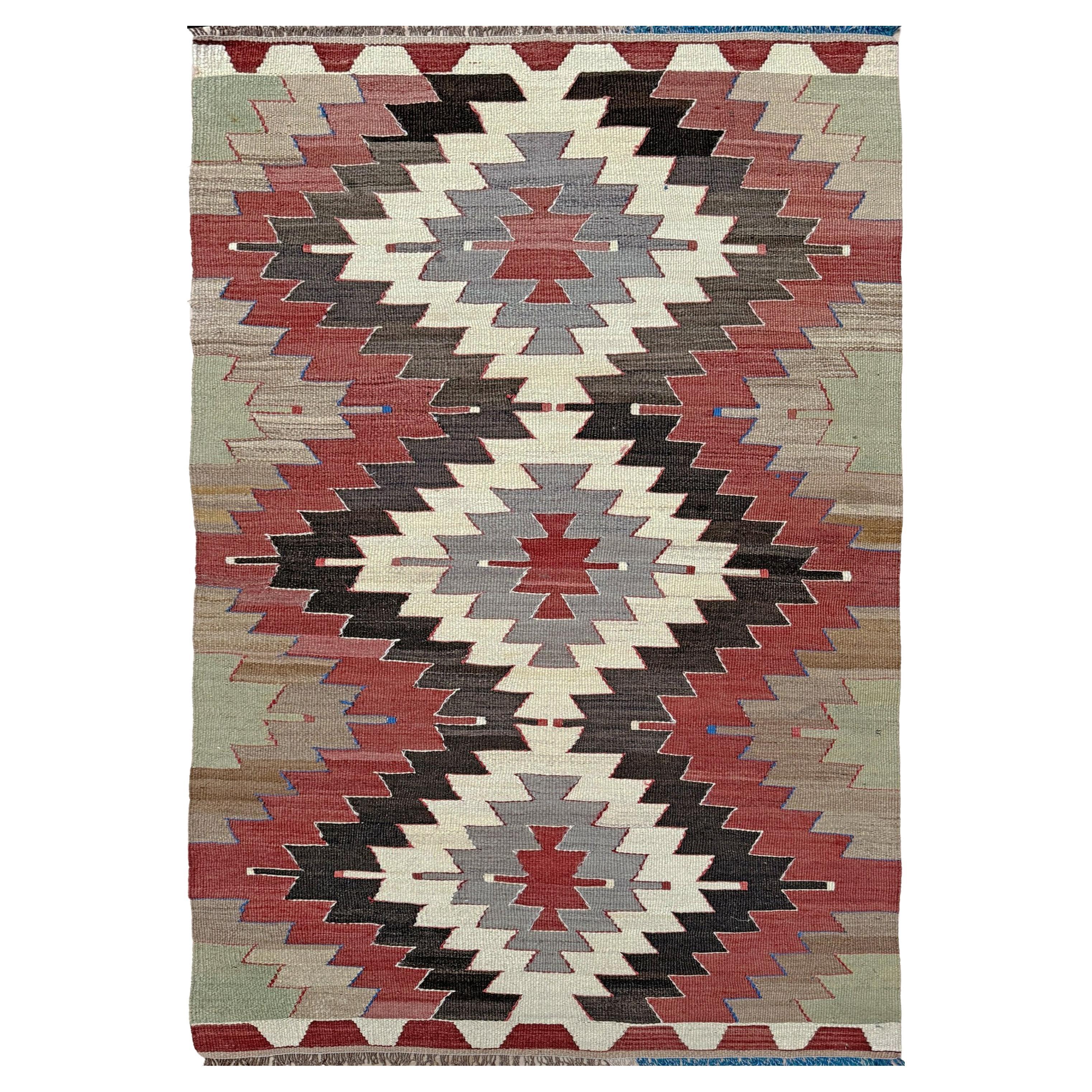 Mut Kilim muto - Tappeto tribale turco a trama piatta in stile Navajo (3
x5
) - 1970s