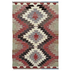 Mut Kilim muto - Tappeto tribale turco a trama piatta in stile Navajo (3'x5') - 1970s