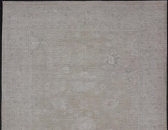 Muted Oushak Rug with Soft Taupe Field and Subtle Ivory Pattern 12'2 x 15'4