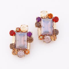 Muted Palette Crystal Cluster Statement Earrings, 1960s