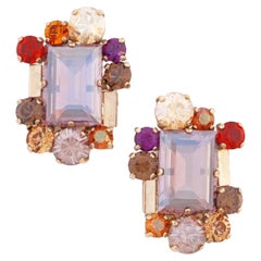 Muted Palette Crystal Cluster Statement Earrings, 1960s
