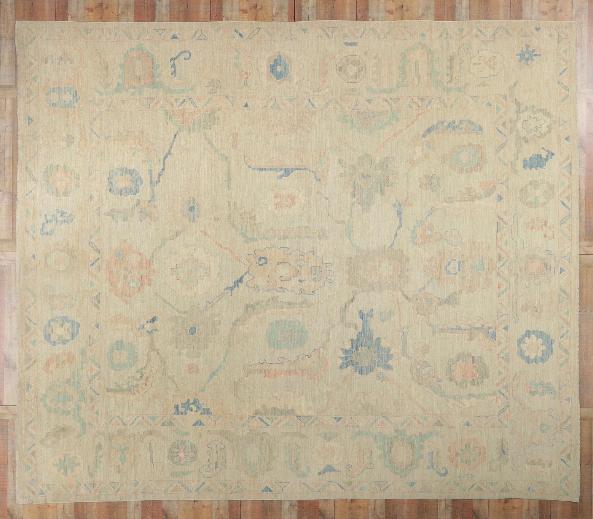 Muted Pastel Oushak Rug, Quiet Sophistication Meets Modern Tranquility For Sale 3