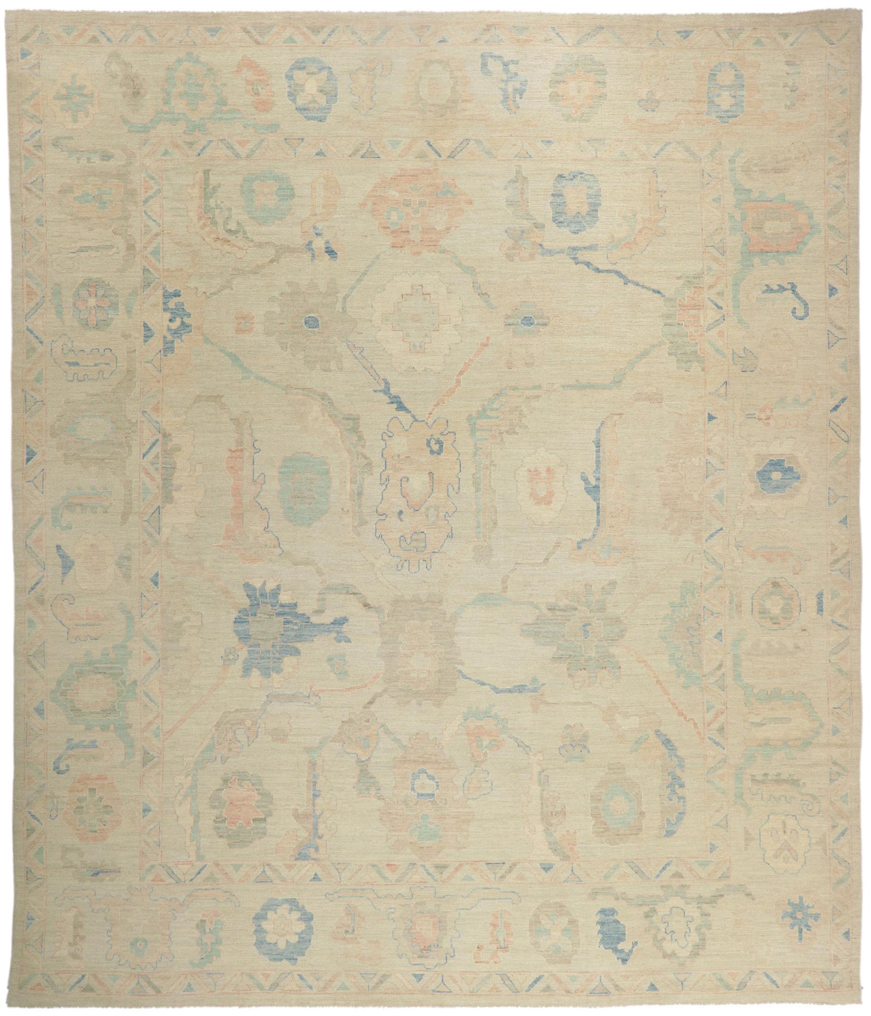 Muted Pastel Oushak Rug, Quiet Sophistication Meets Modern Tranquility For Sale 4