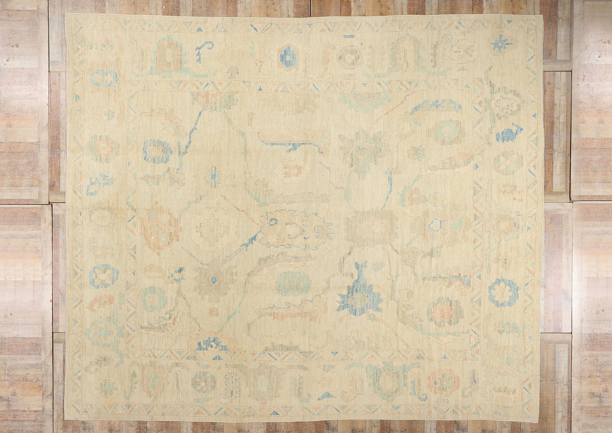 Nueva Alfombra Oushak Moderna de Colores Pasteles con Estilo Tradicional en venta 10