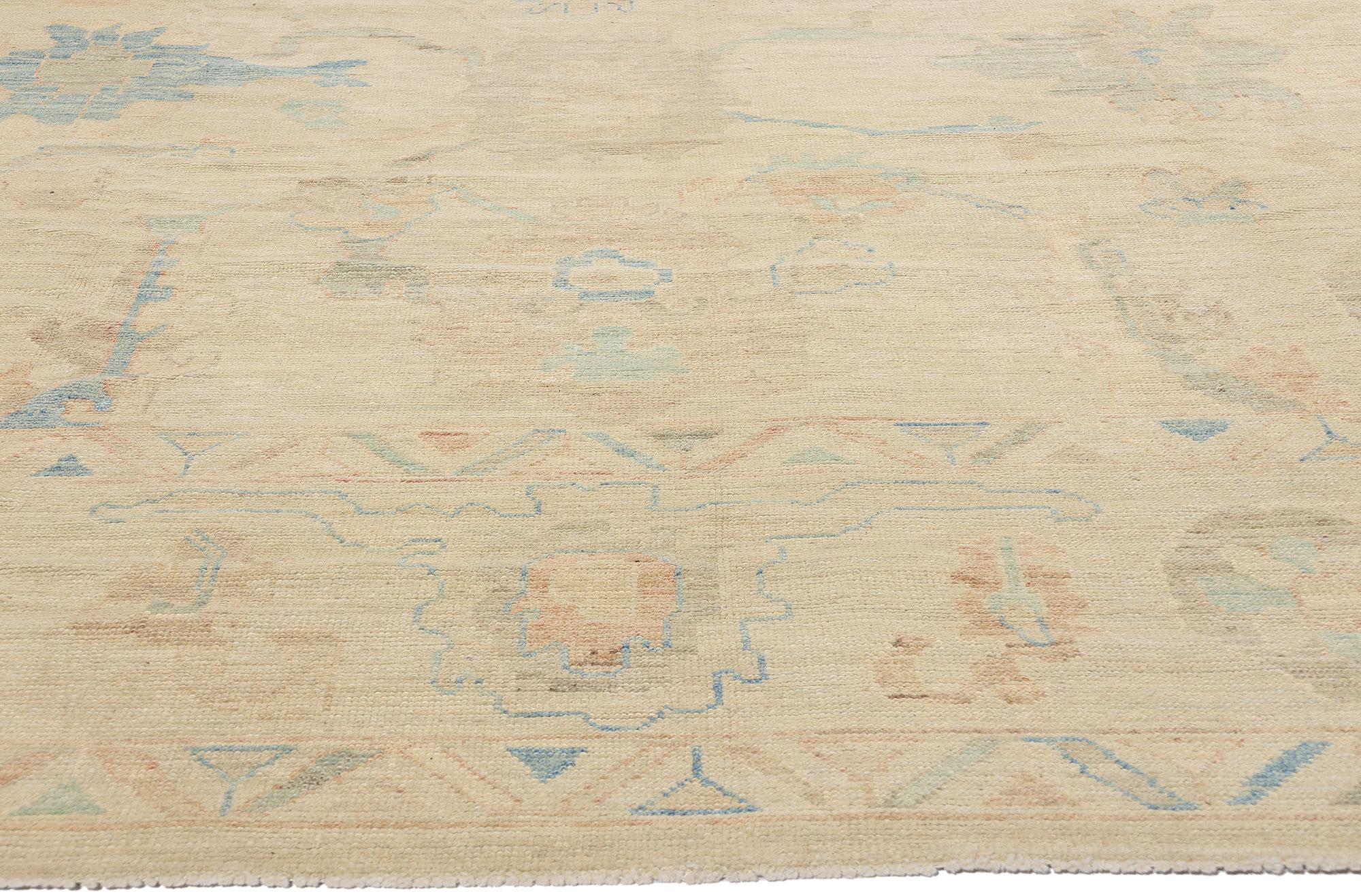 Nueva Alfombra Oushak Moderna de Colores Pasteles con Estilo Tradicional Siglo XXI y contemporáneo en venta