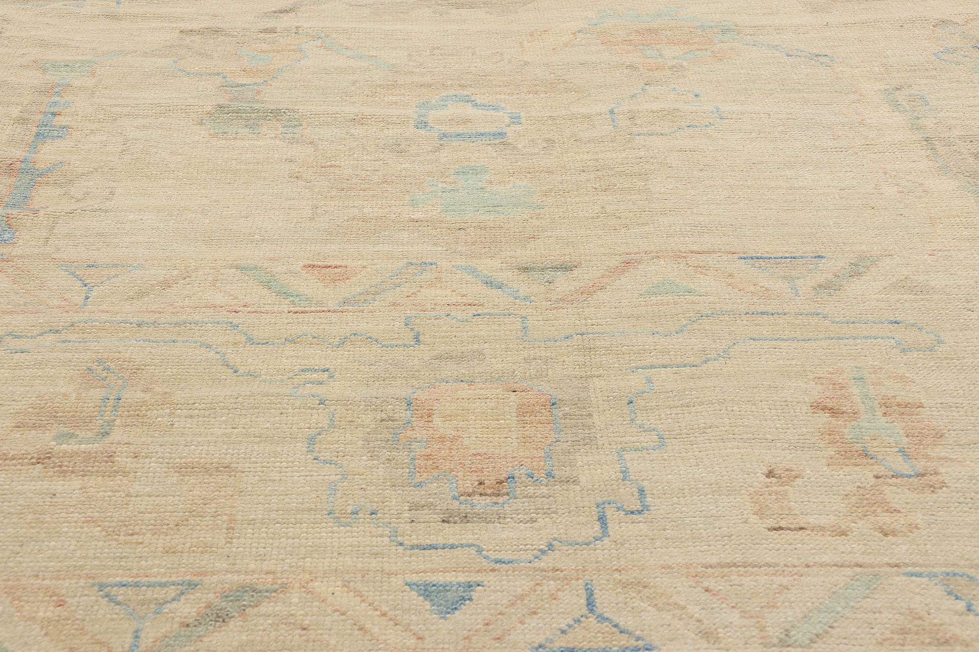 Nueva Alfombra Oushak Moderna de Colores Pasteles con Estilo Tradicional en venta 1