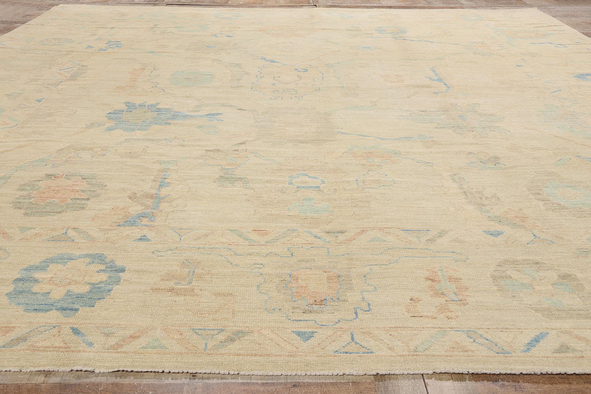 Nueva Alfombra Oushak Moderna de Colores Pasteles con Estilo Tradicional en venta 8