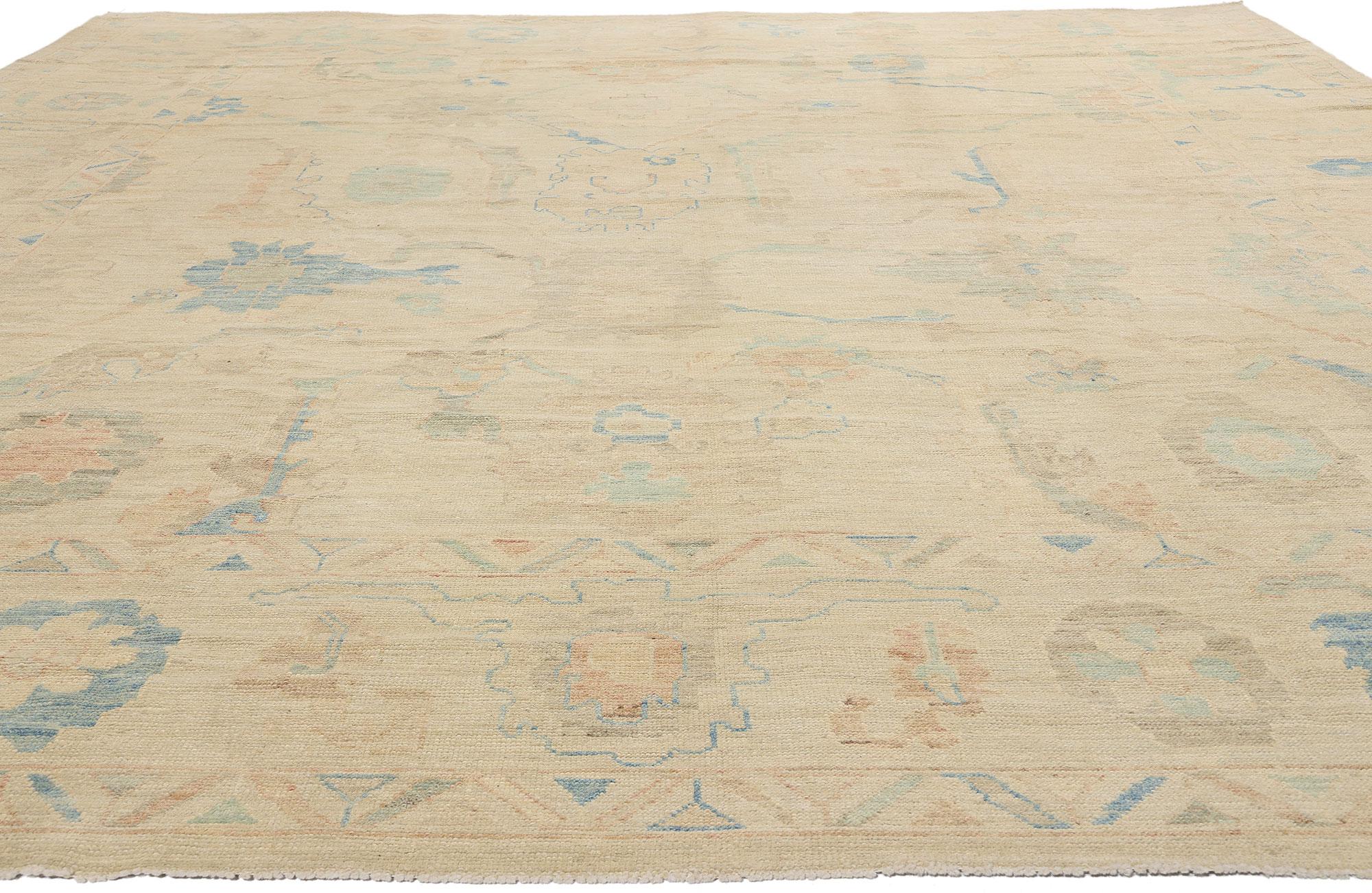 Nueva Alfombra Oushak Moderna de Colores Pasteles con Estilo Tradicional Anudado a mano en venta